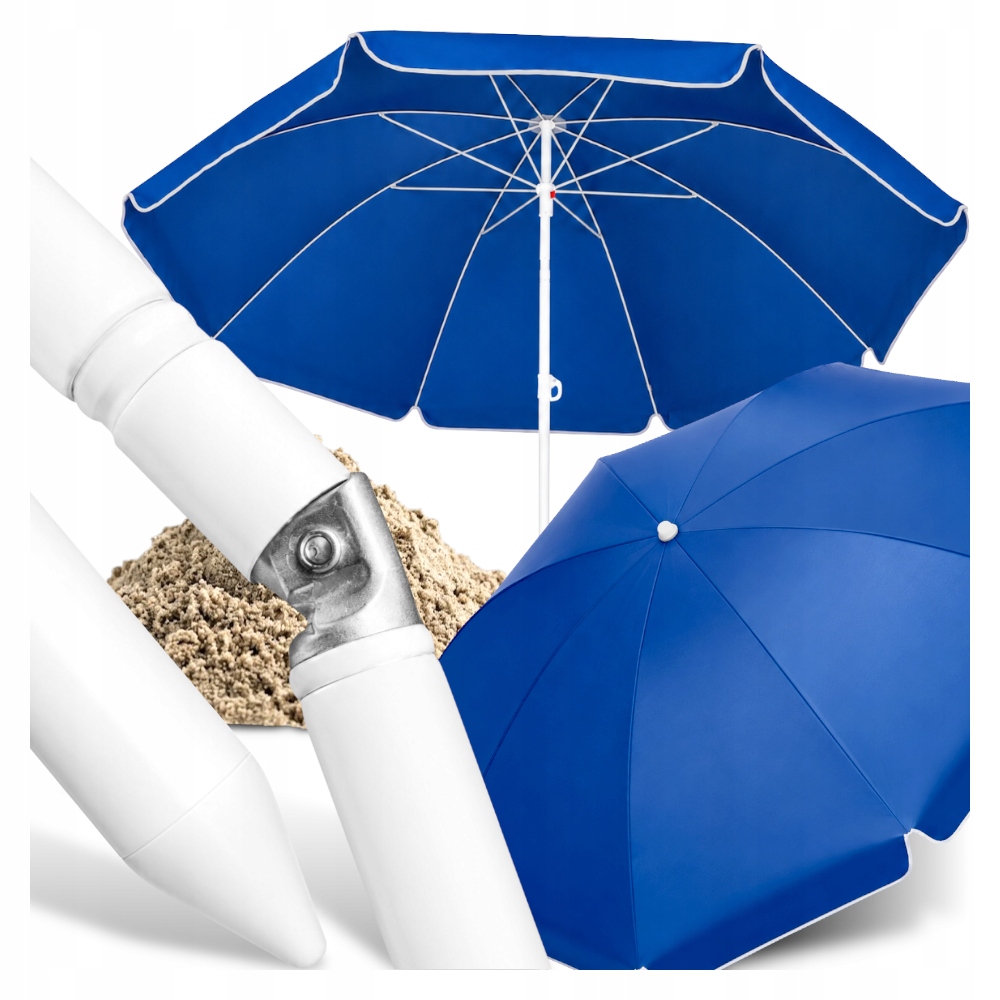 Duży Parasol Plażowy Ogrodowy Z Falbaną Składany Łamany Uv+ Niebieski 220cm