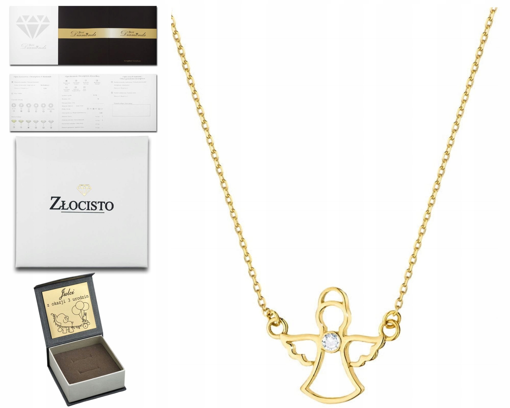 Zlatý Náhrdelník Anděl Křest Svaté Přijímání Briliant