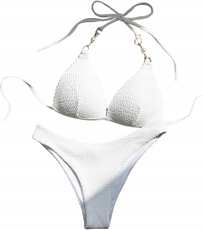 Dámské dvoudílné plavky Kostým Push-up Bikini Bílá XL
