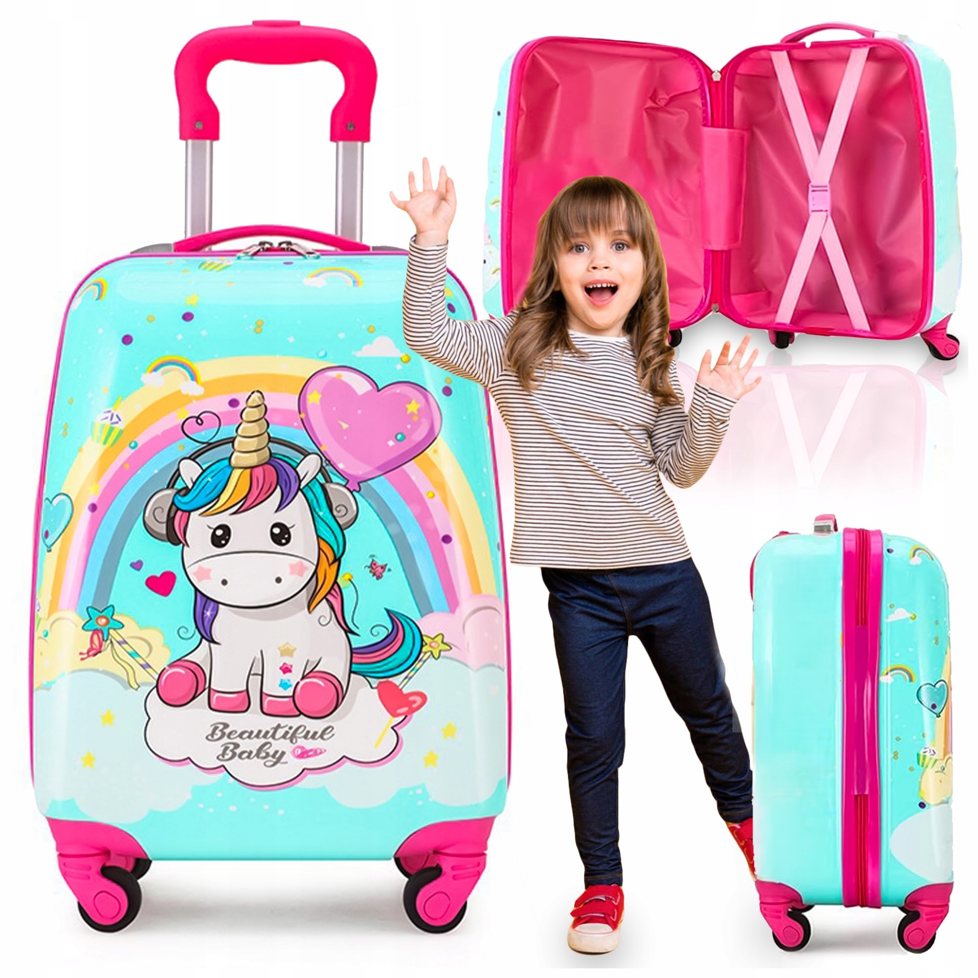 KABINOWA WALIZKA DLA DZIECI JEDNOROŻEC PODRÓŻNA BAGAŻ KÓŁKACH 35L UNICORN