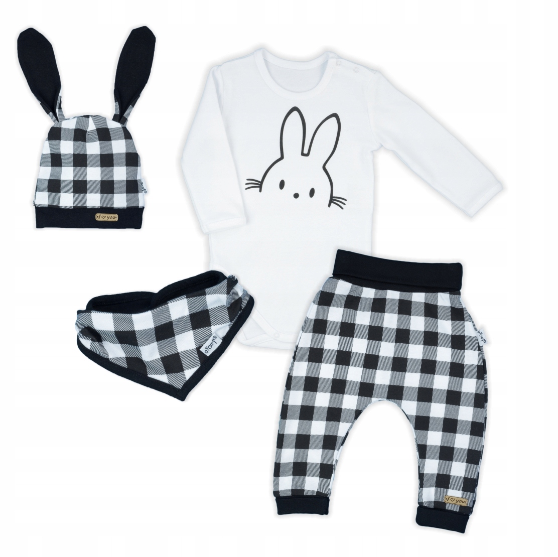 

Komplet (czapka, apaszka, body, spodnie) Bunny 68