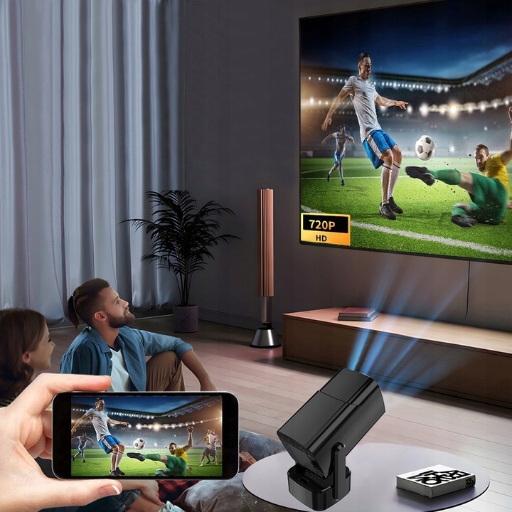 PROJEKTOR RZUTNIK PRZENOŚNY SMART TV 4K ANDROID 13 WIFI BT HDMI + ETUI Kolor czarny