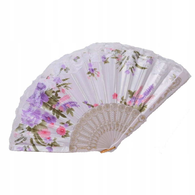 WACHLARZ KWIATY JEDWAB KORONKA LATO UPAŁY