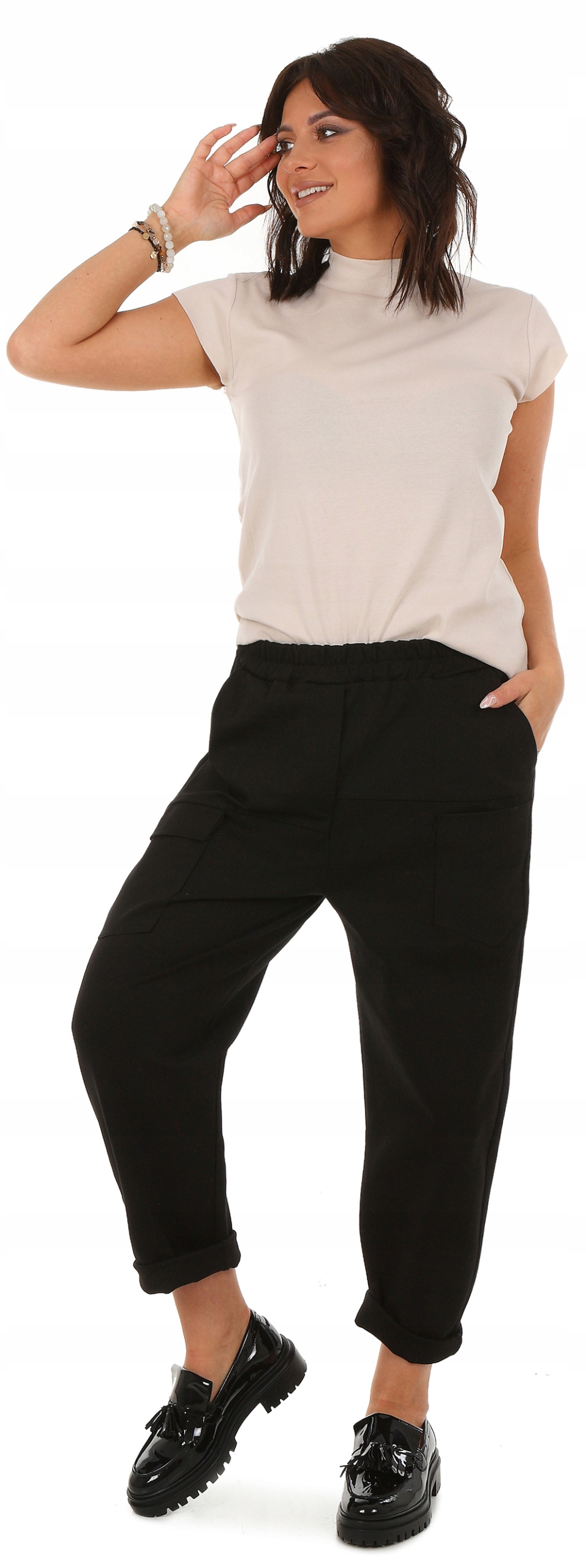 F628 Spodnie SLOUCHY z gumą i kieszeniami L/XL Marka inna