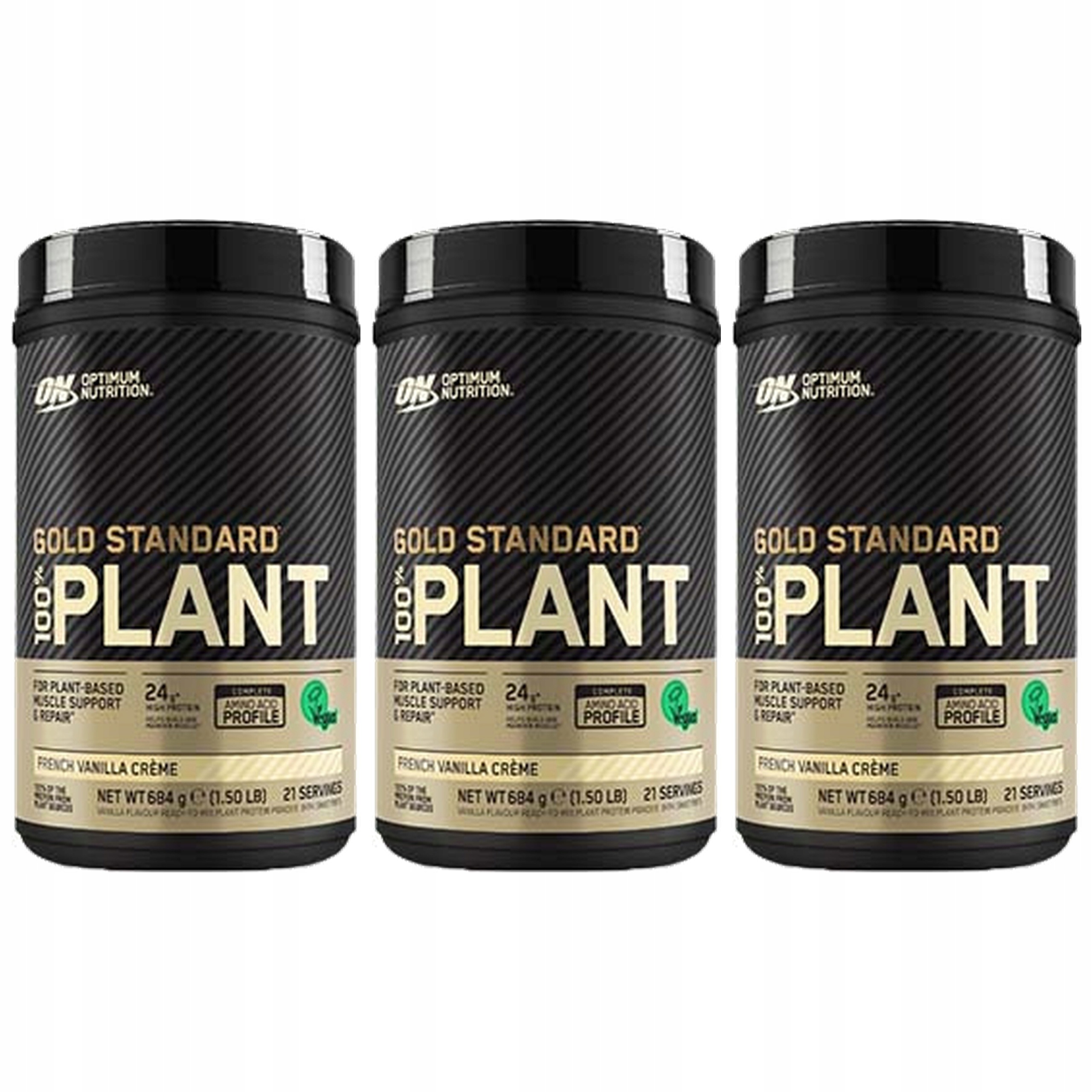 3x Rostlinné bílkoviny Optimum Gold Standard Plant 684 g Vanilka Veganské