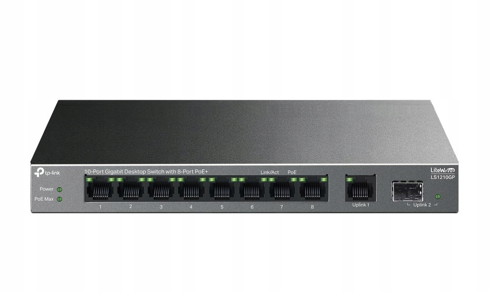 TP-Link LS1210GP Switch 1x Glan, 8x Glan s PoE+, 1x Sfp, 61W