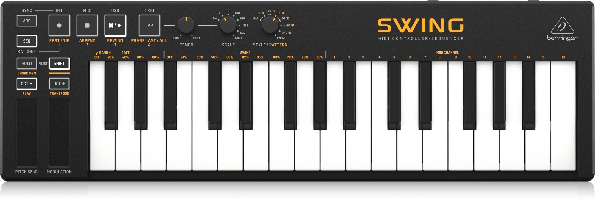 Behringer Swing – midi ovládací klávesnice se sekvencerem