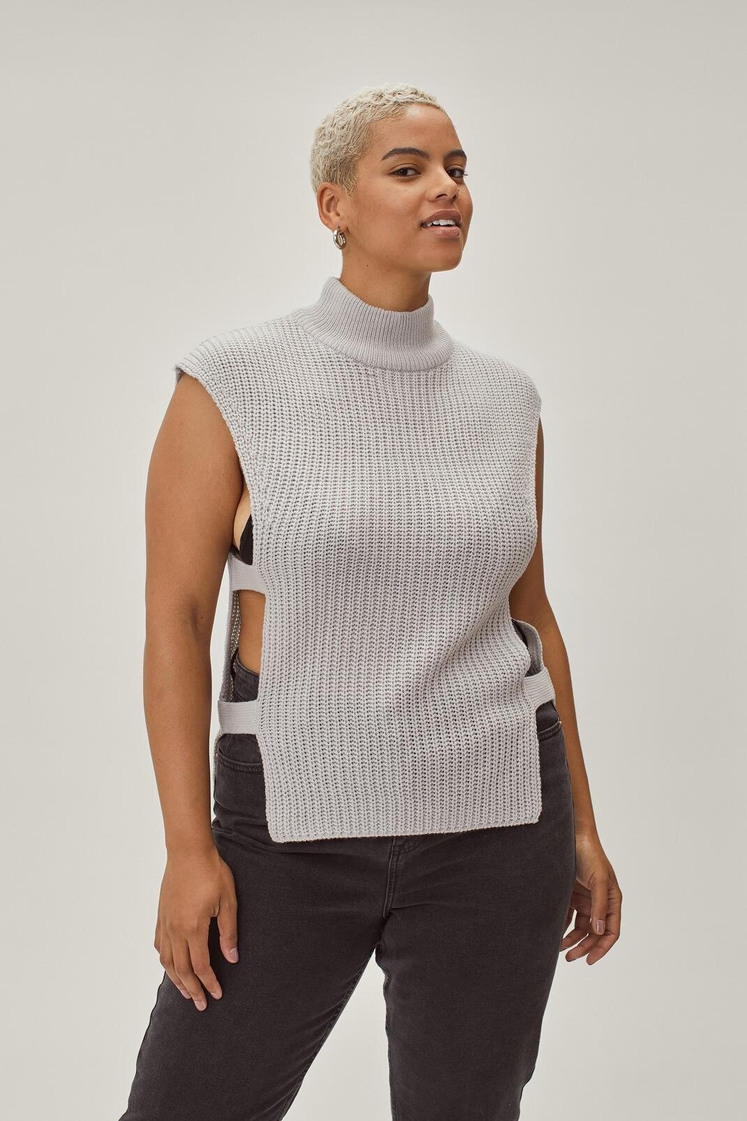 NastyGal Szara dzianinowa kamizelka XXL