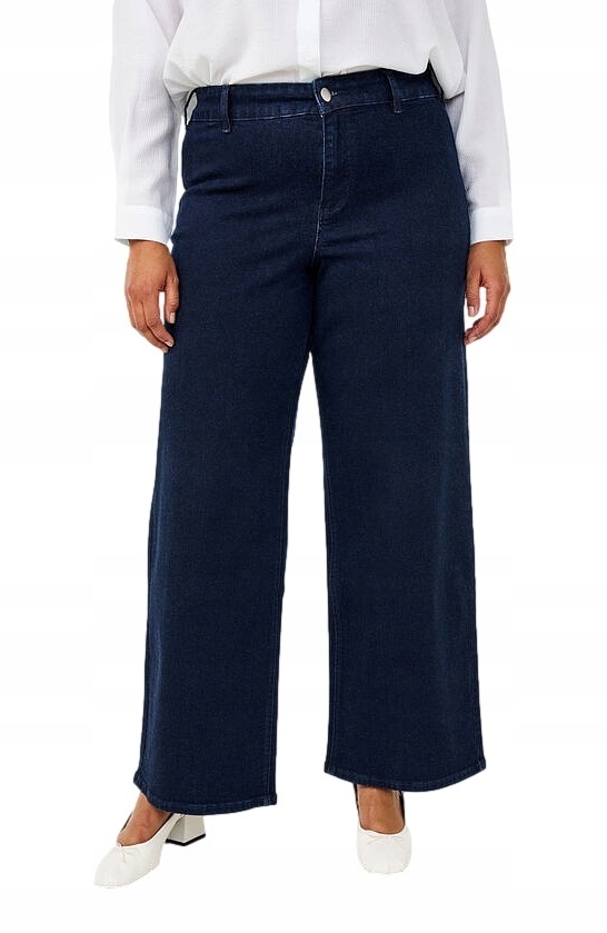 Plus Size Zizzi Modré Kalhoty Džíny Široké Vysoký Pas N82 951B 50