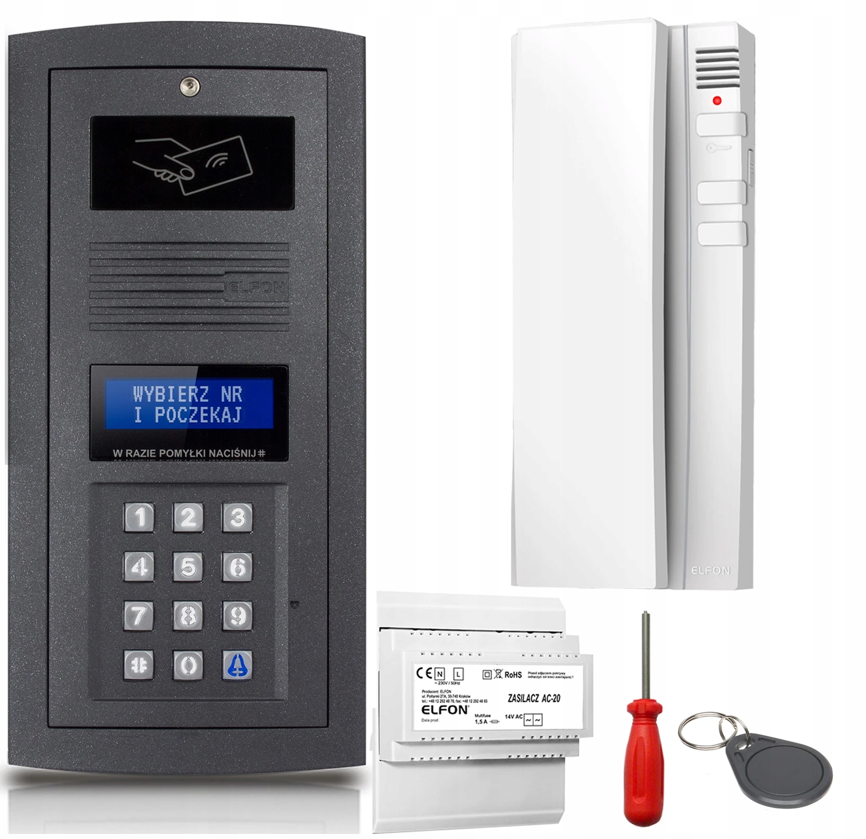 Domofónový set 1x Unifon Elfon OP-255R-G Digitálny nástenný biely prívesok na kľúče