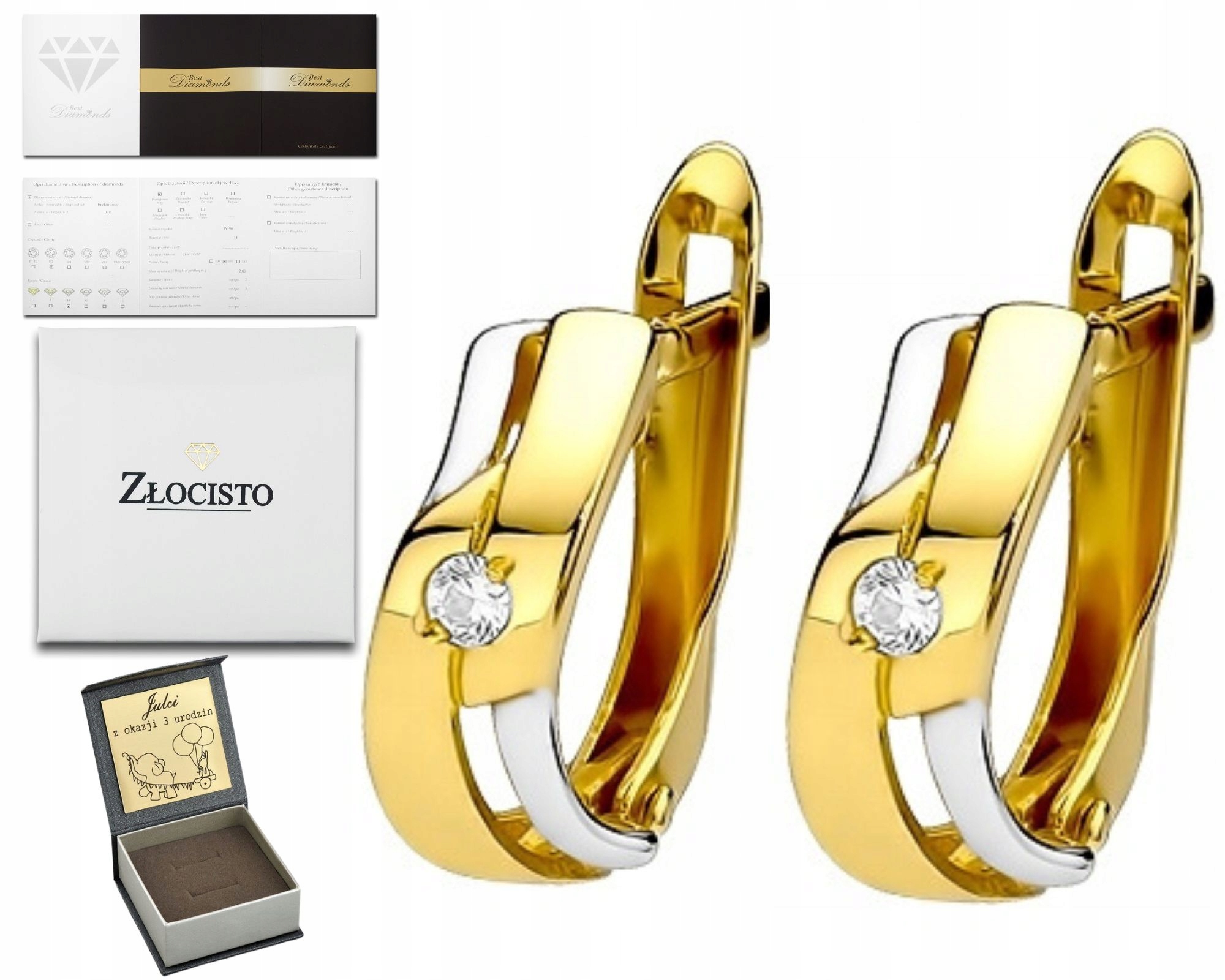 Zlaté Náušnice S Brilianty 0,08 Ct Gravírování Bonus