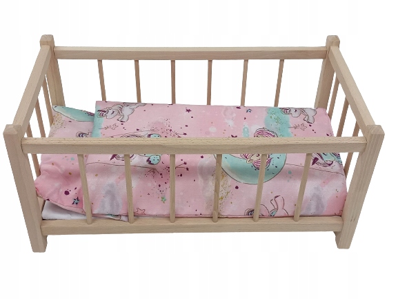 DREWNIANE ŁÓŻECZKO DLA LALEK LALKI + POŚCIEL 3 EL