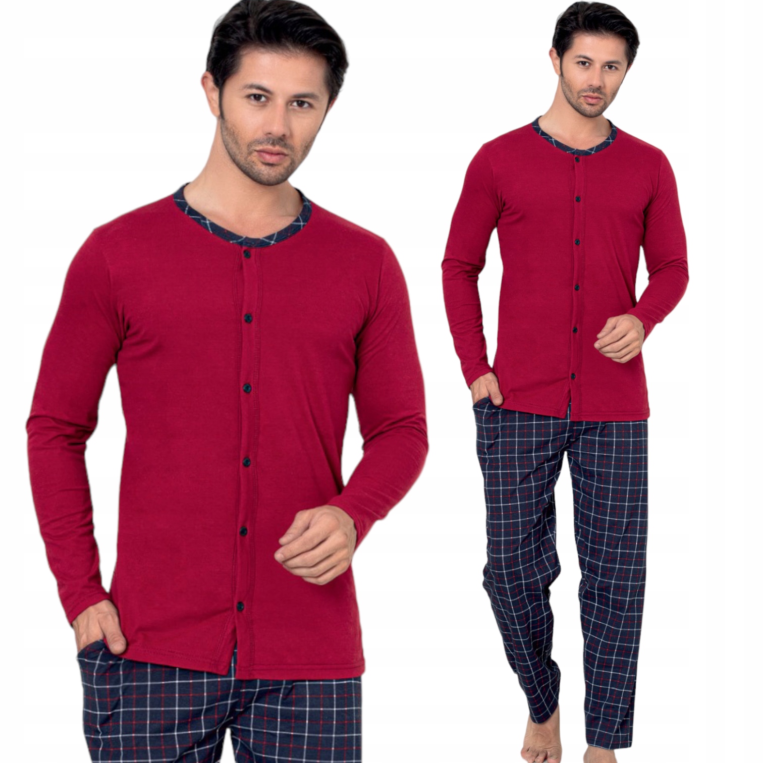 PIŻAMA MĘSKA DŁUGI RĘKAW CAŁA ROZPINANA/BAWEŁNA