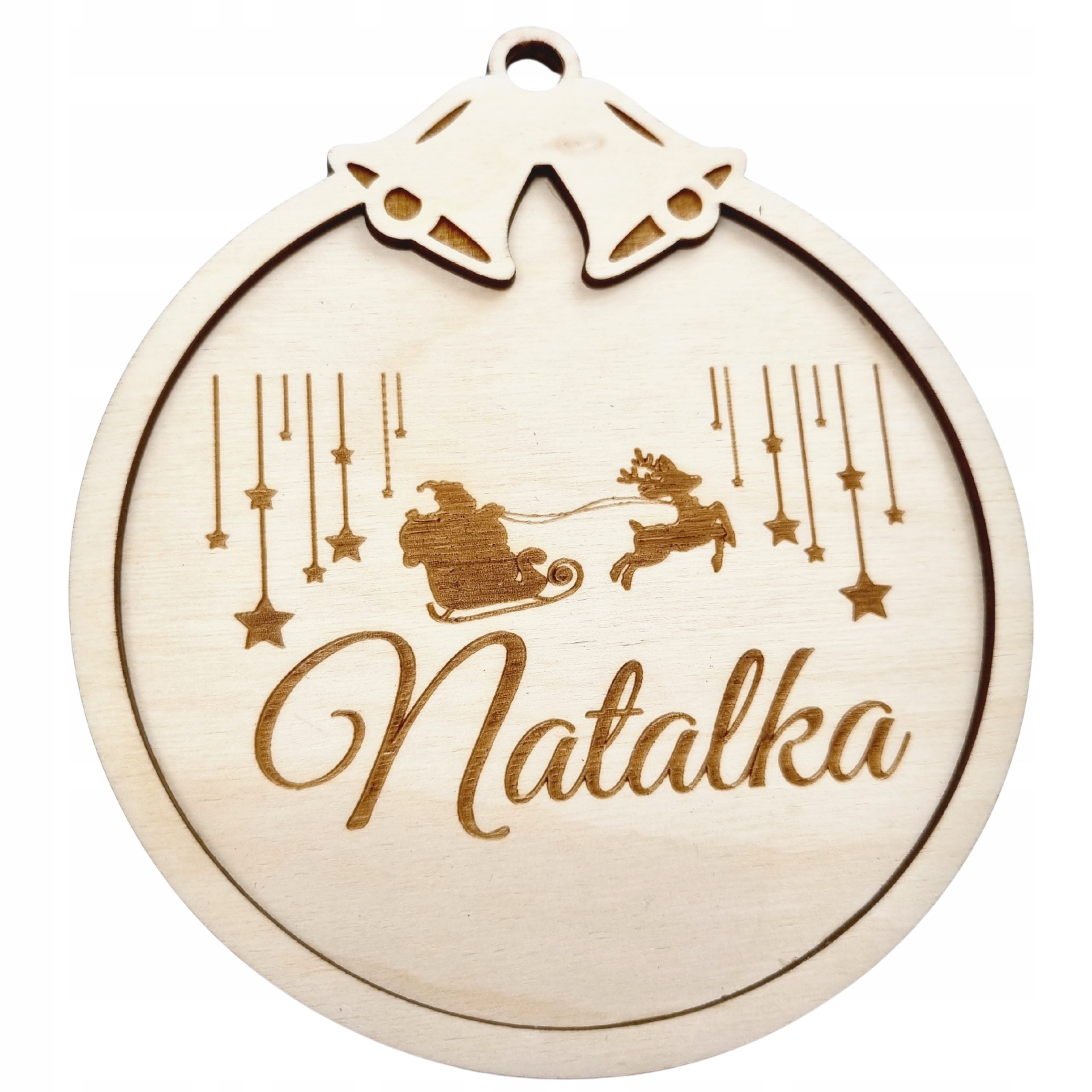 DREWNIANA BOMBKA Z IMIENIEM 3D NA CHOINKĘ ŚWIĘTA
