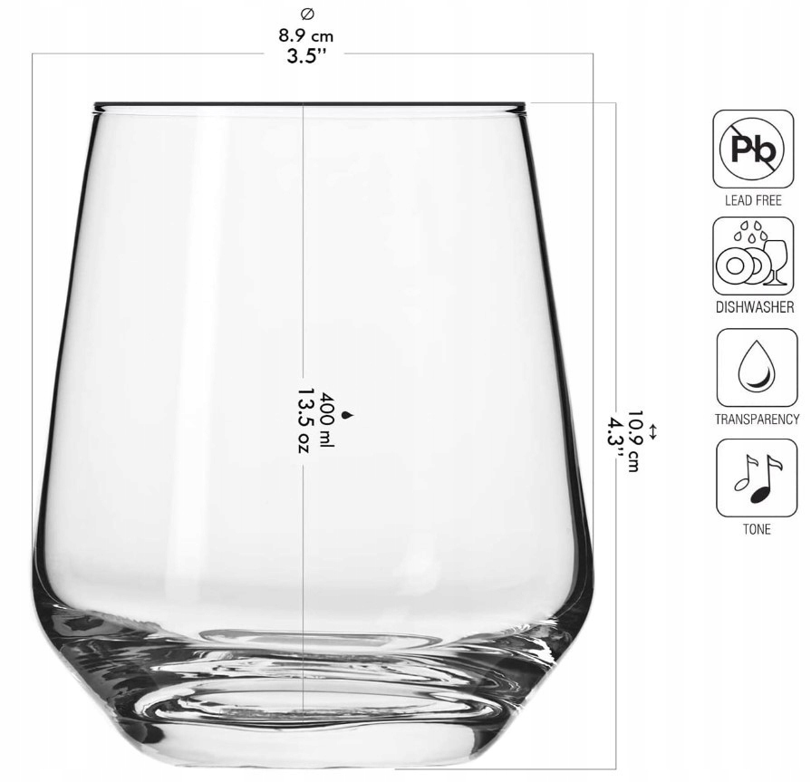 Zestaw 6 niskich szklanek na zimne napoje 400 ml Marka Krosno