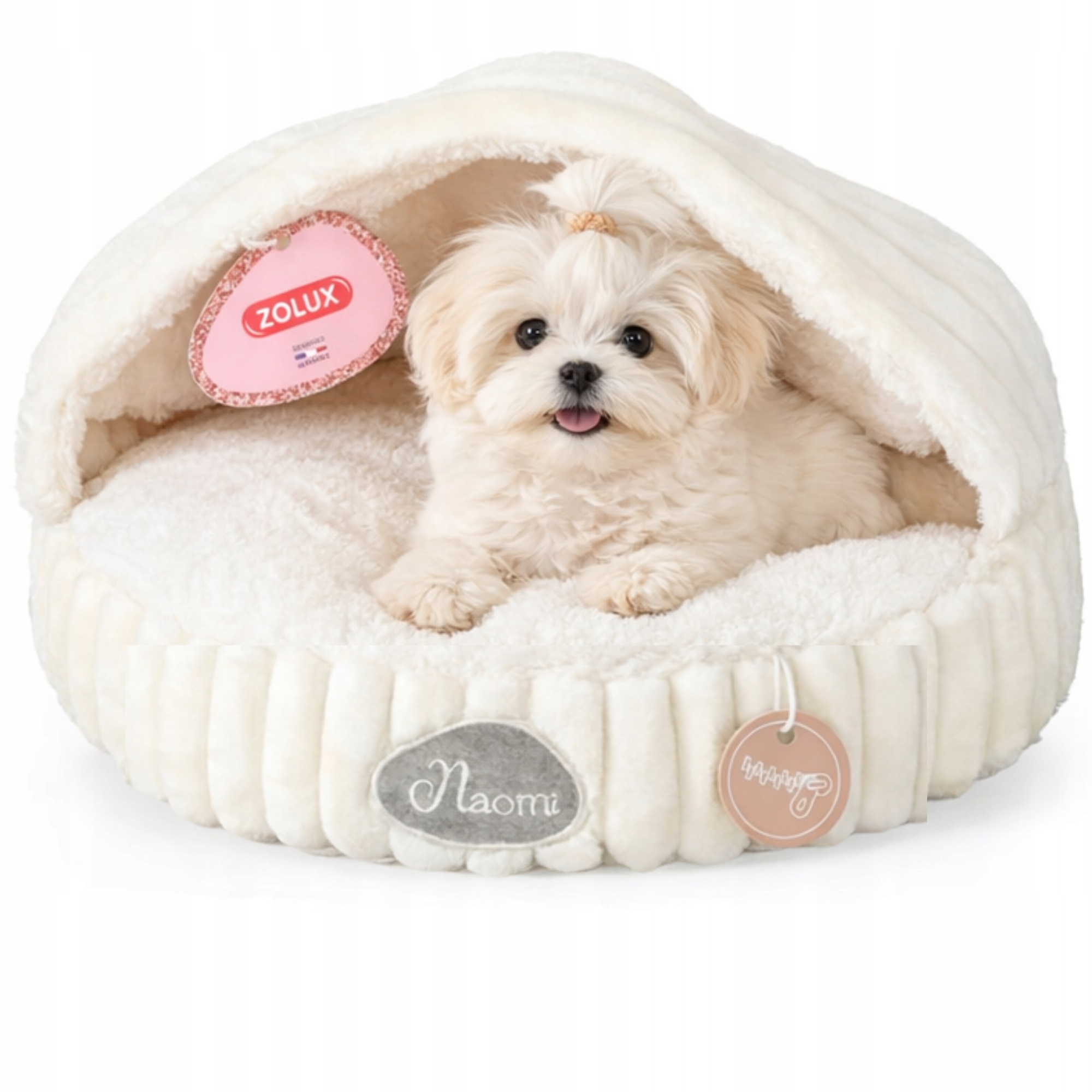 Legowisko dla kota, psa z przykryciem beżowe, miękkie puszyste