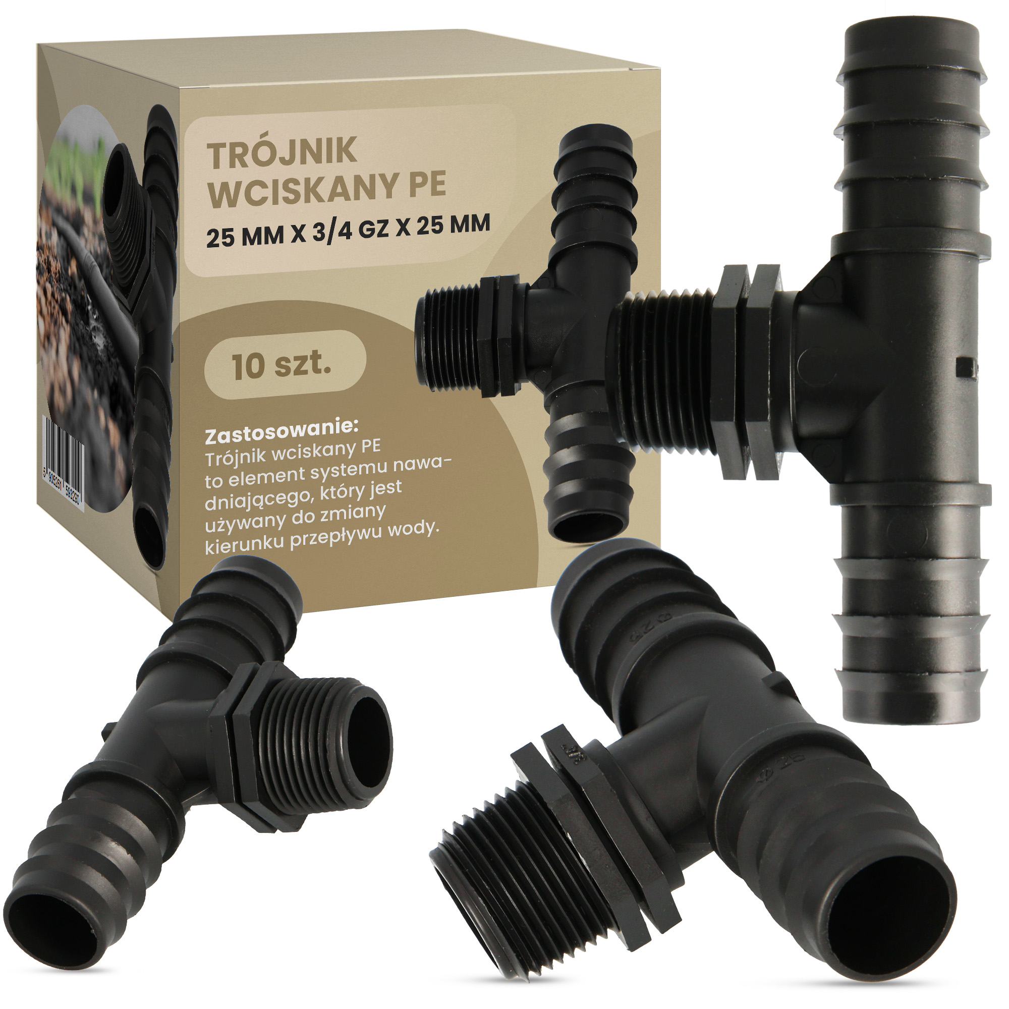 

10x Trójnik Pe Węża Linii Kroplującej 25x3/4x25 Gz