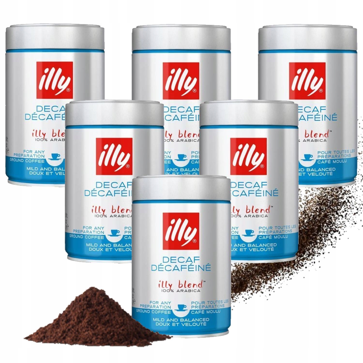 Mletá káva illy Decaf bez kofeinu 100% Arabika – sada 6x250 g