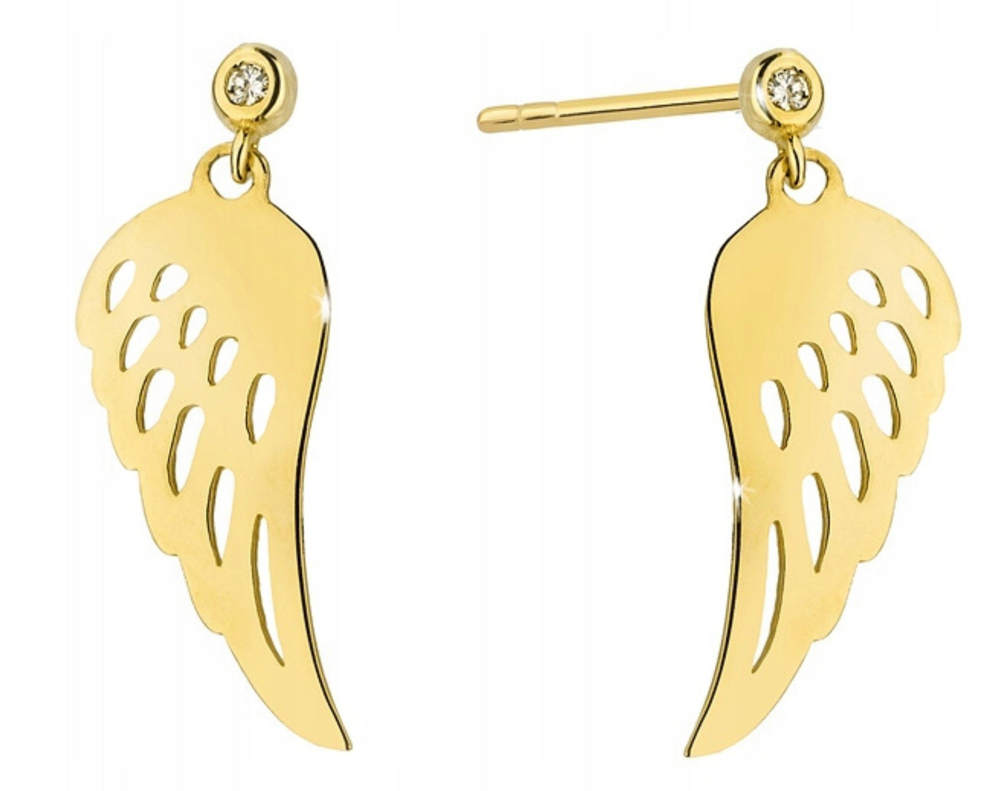 Zlaté náušnice s diamanty a křídly anděla peří