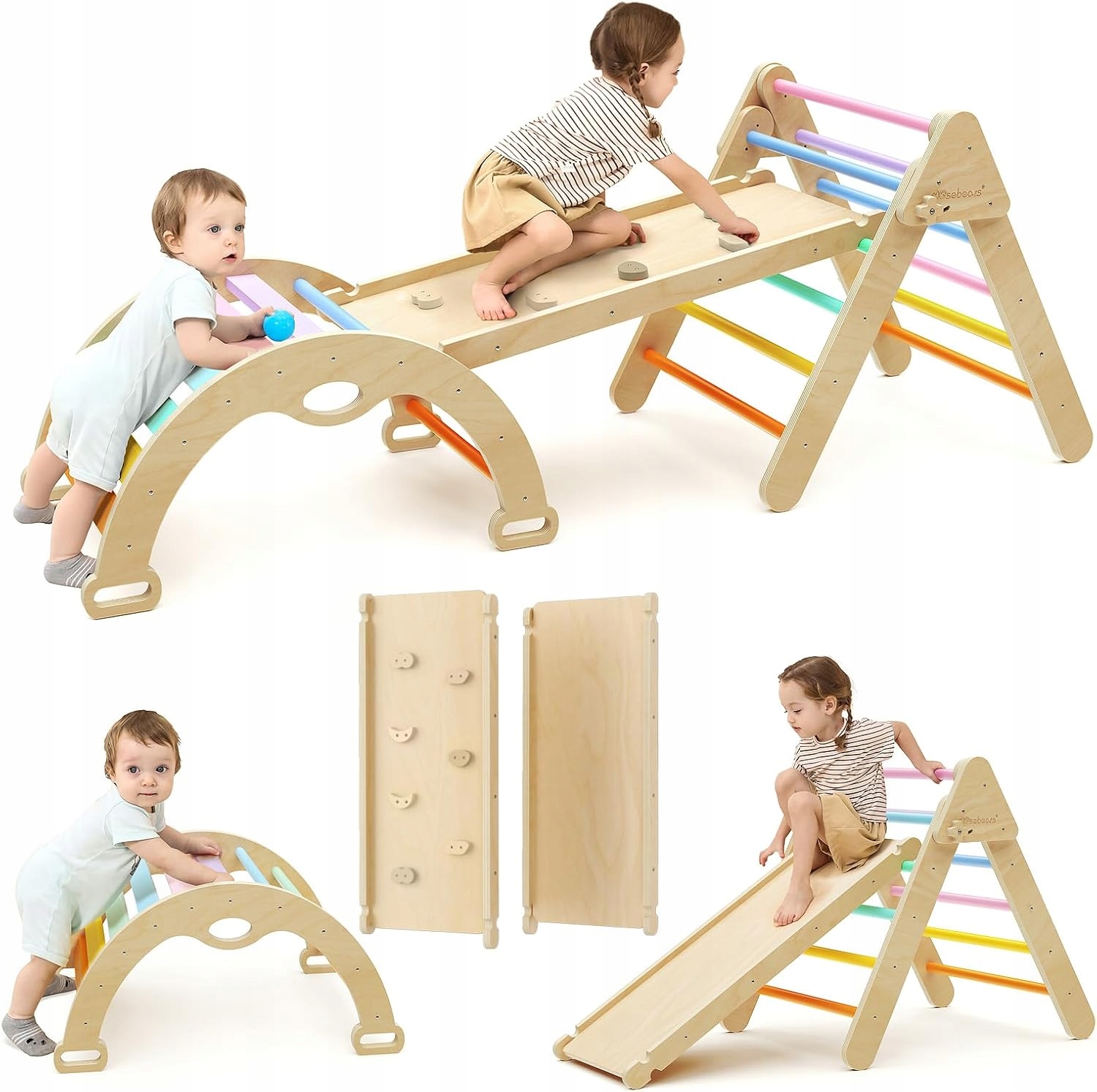 Mosebears Montessori Drevený trojuholník, oblúk a šmýkačka, ihrisko