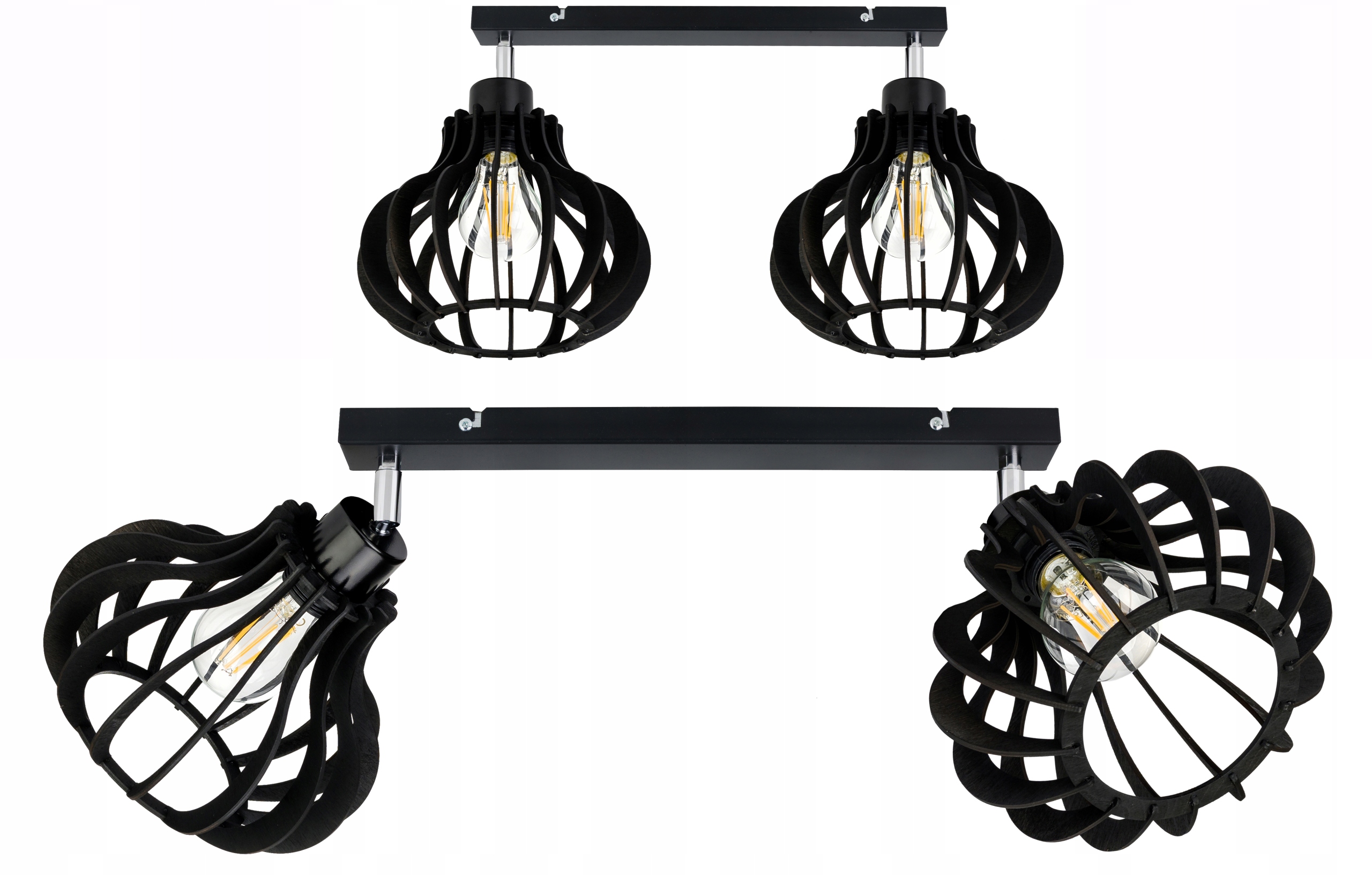 Stropní Svítidlo Stropní Svítidlo Pohyblivý Lustr Loft stínidlo Černé Dřevo na 2x E27