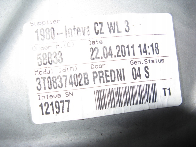 mechanism windows right front SKODA SUPERB II