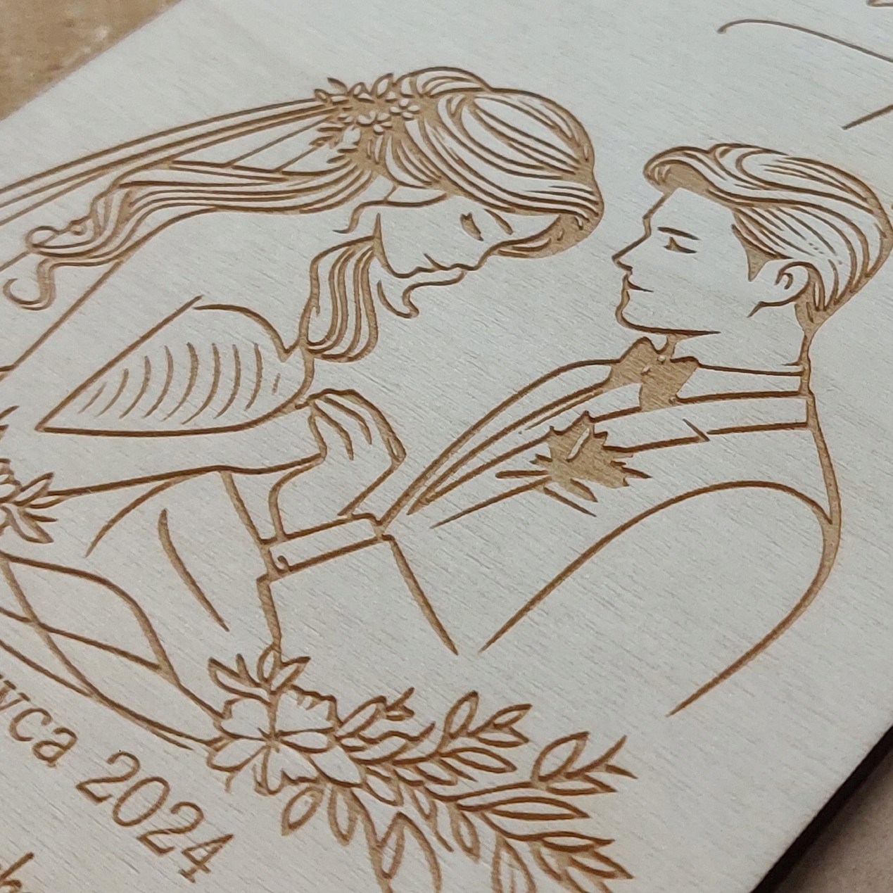 PAMIĄTKA ŚLUBNA DREWNIANA KARTKA PREZENT NA ŚLUB WESELE DLA PARY MŁODEJ Kolor dominujący beże i brązy