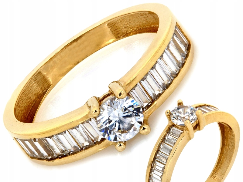 Prstýnek 585, jemný, bohatě zdobený, s lesklými zirkony r19