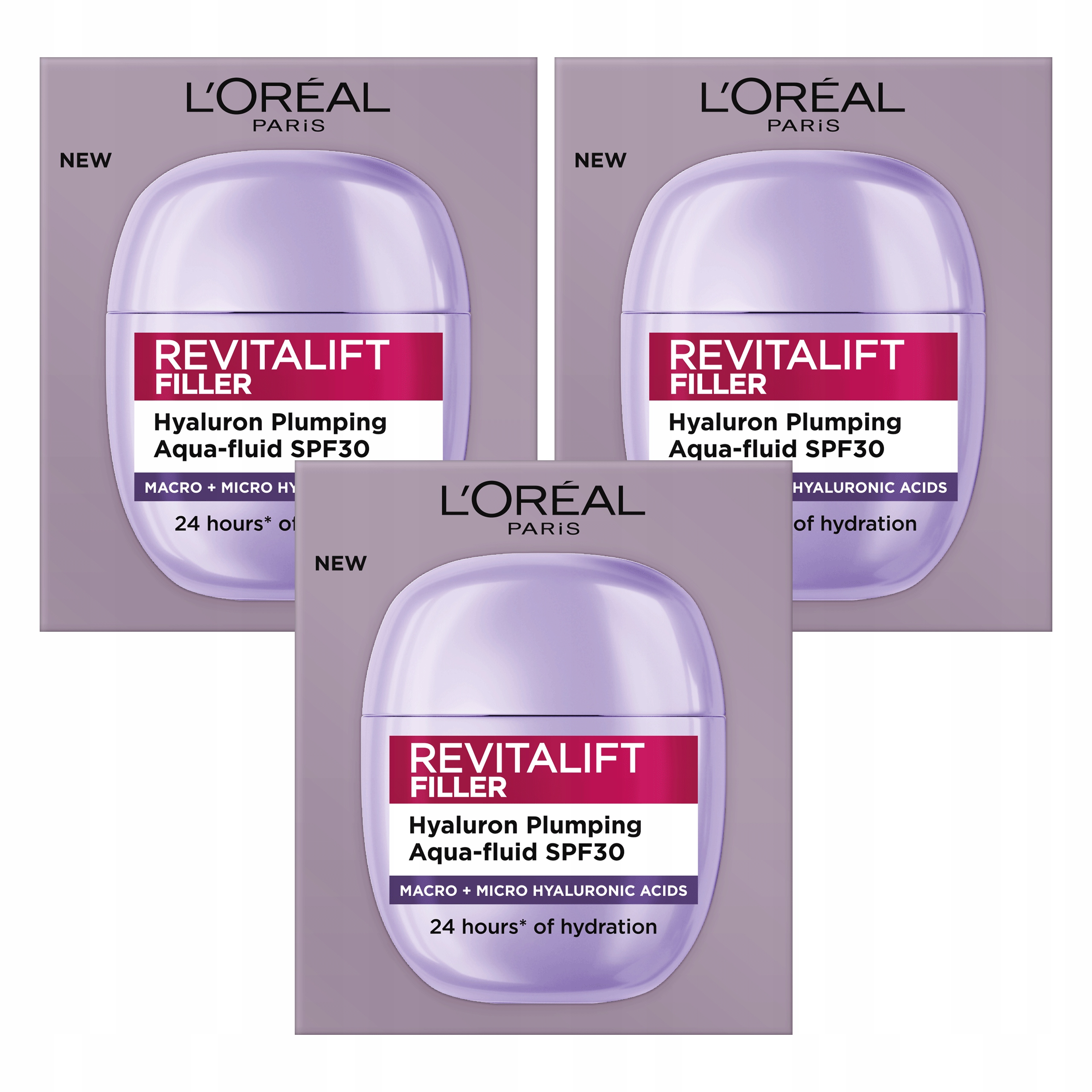 Zestaw 3x L'Oréal Revitalift Filler Lekki Krem Nawilżający Skórę Aquafluid
