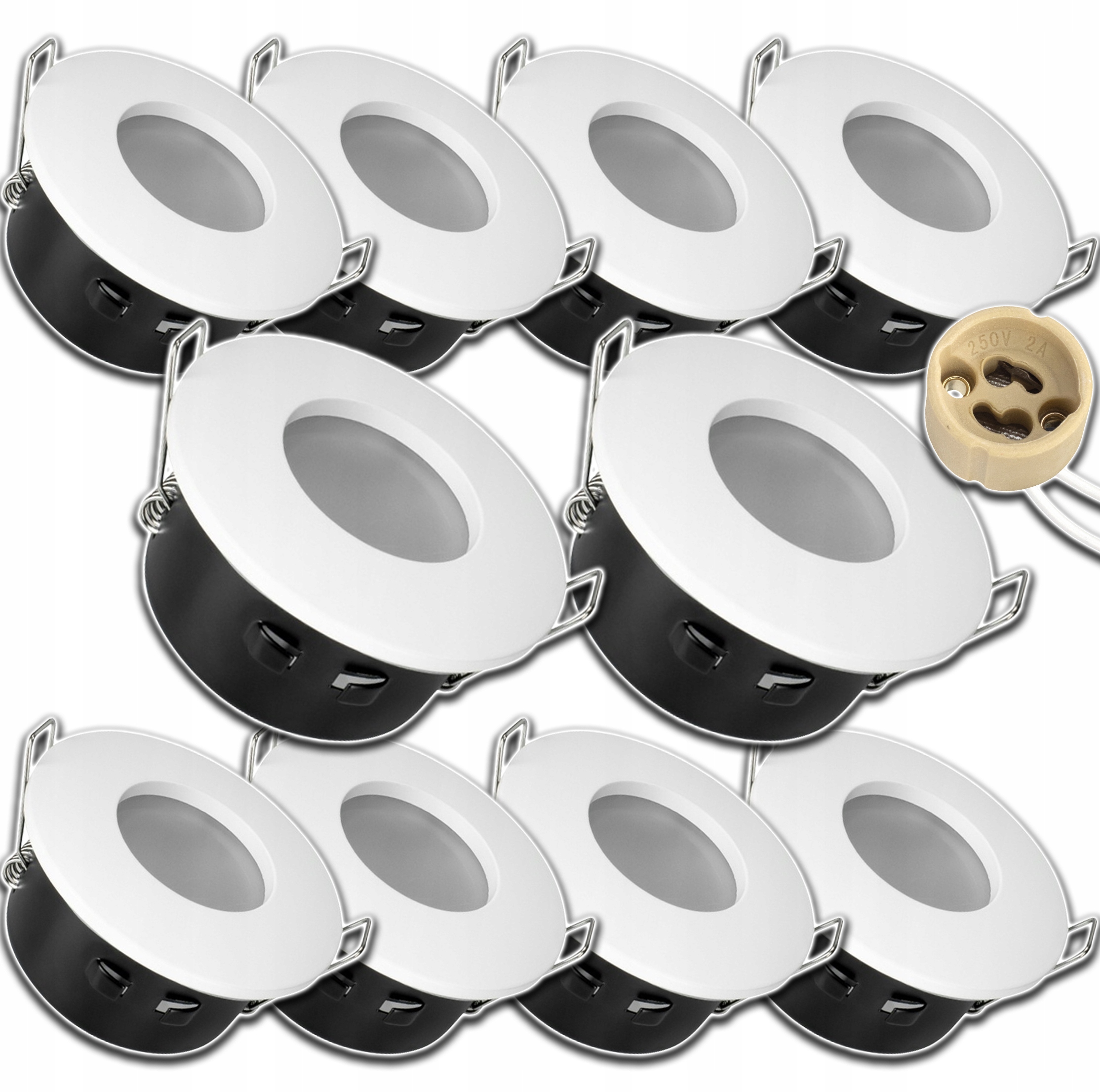 10xBÍLÁ Hermetická Kulatá Objímka Vodotěsný Strop Halogen Zásuvka GU10