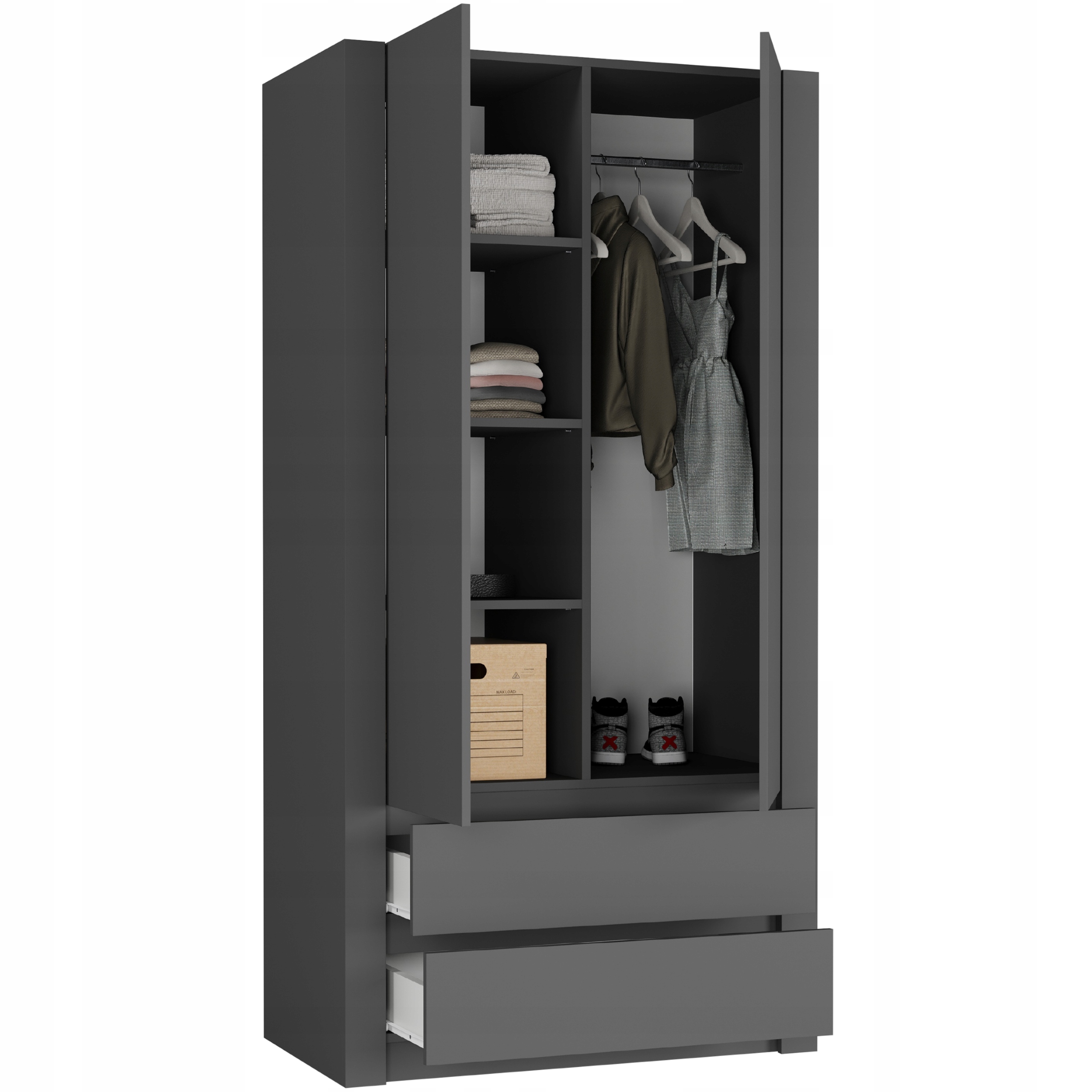 Szafa garderoba 90cm 2d 2sz antracyt B-20