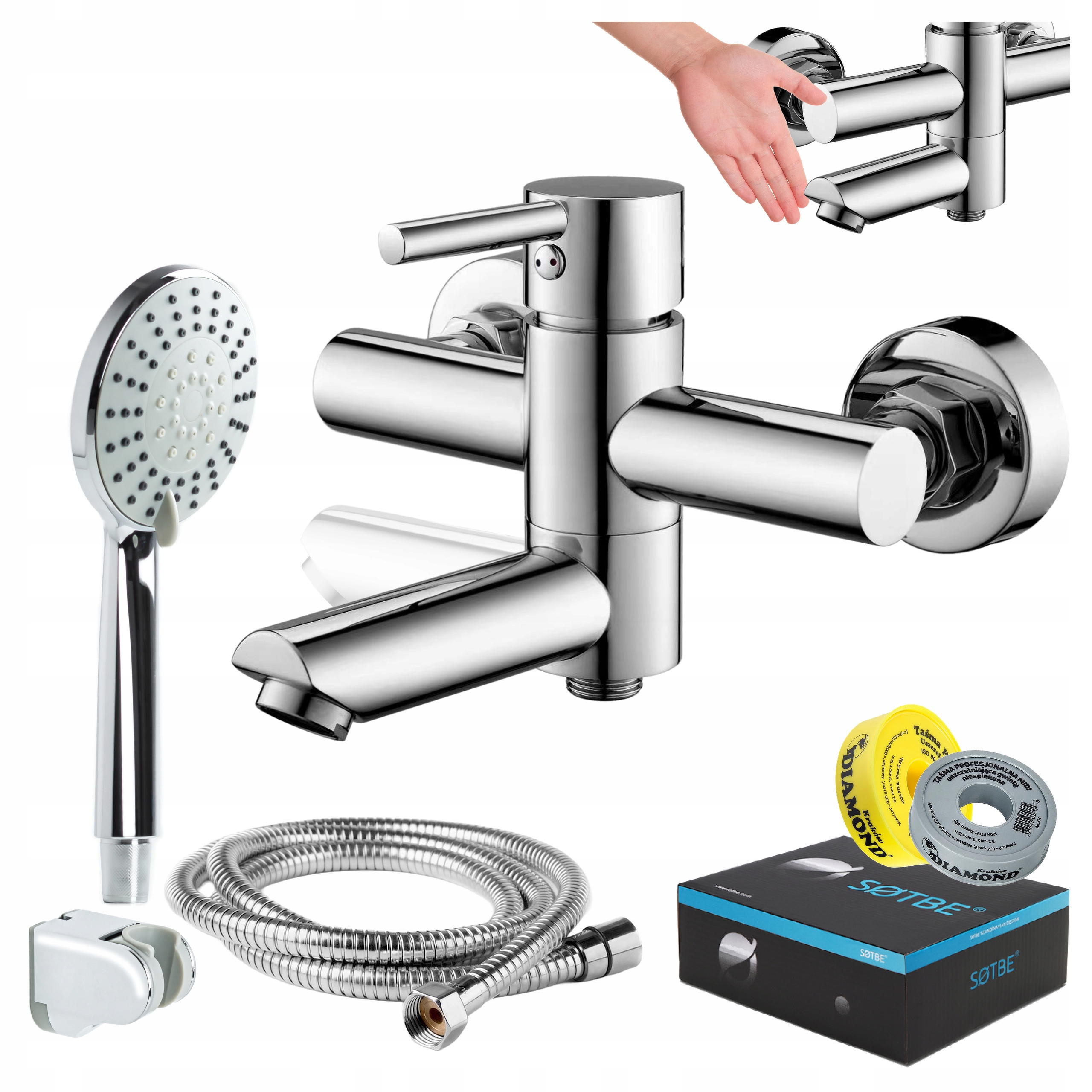 Nástenná batéria na vaňu a sprchu so skrytou výtokovou trubicou Kompletná sada