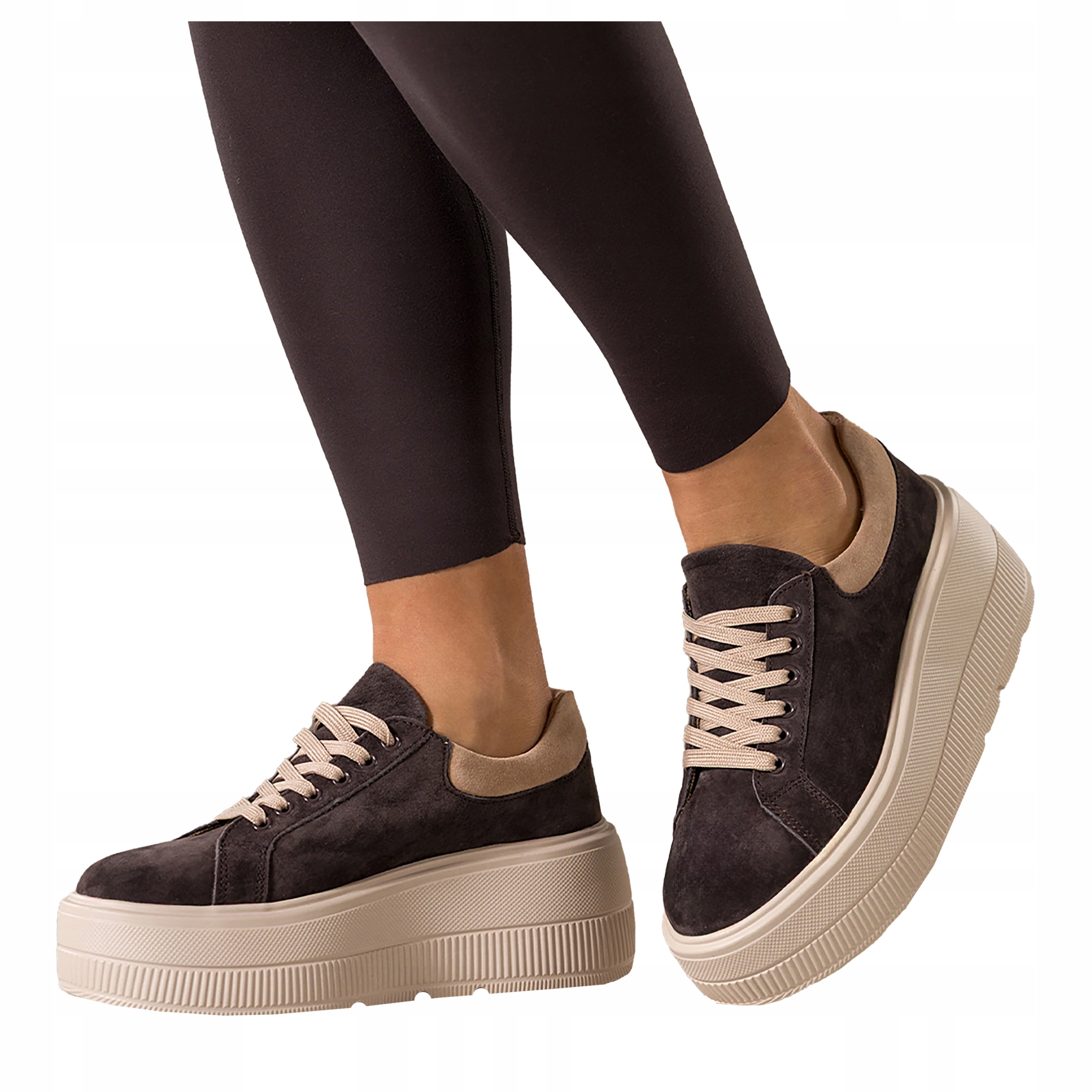 Dámské čokoládové kožené tenisky pohodlné šněrovací, sportovní, velikost 39