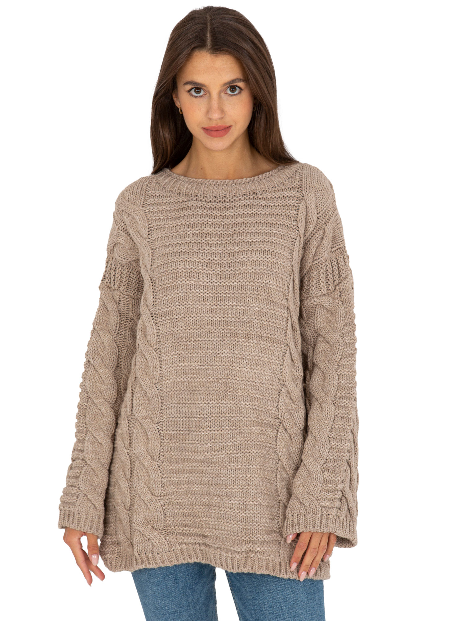 

Sweter damski oversize w warkocze z wełną