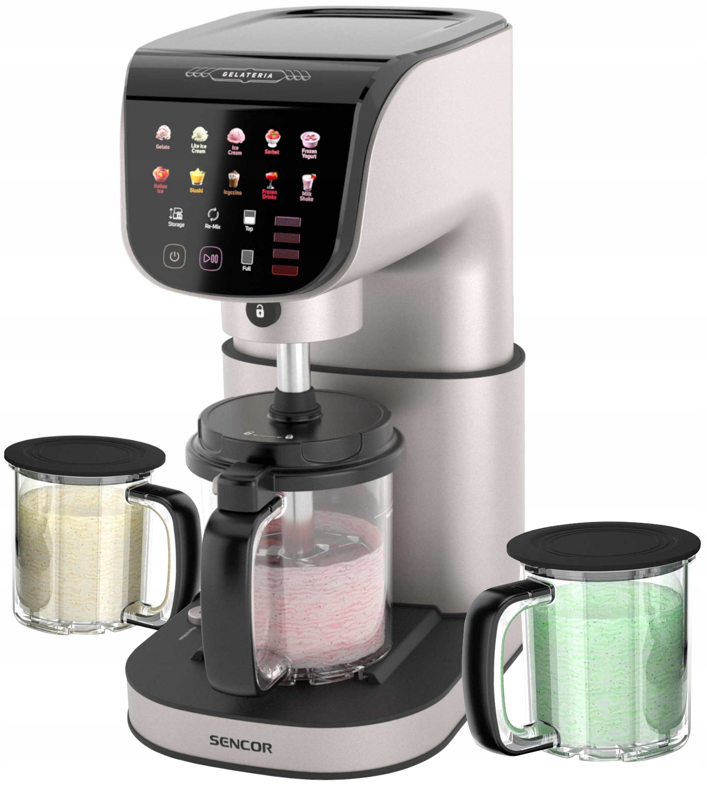 Maszyna Do Lodów Włoskich Sencor Mocna 500 W 10 Programów 3 Pojemniki 0,5L