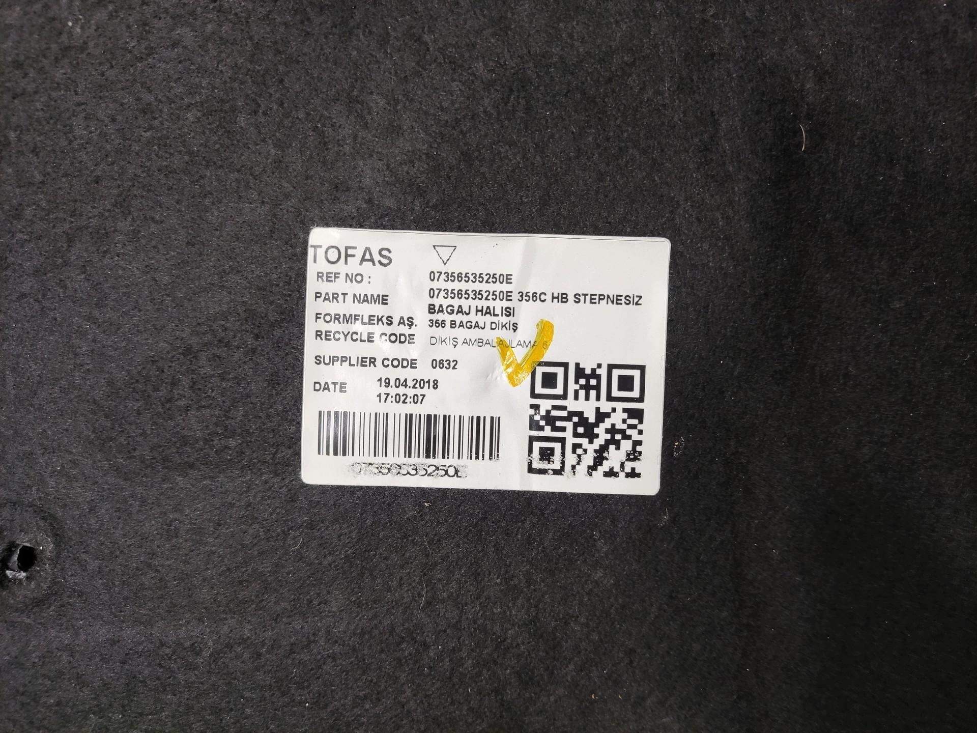floor mats boot FIAT TIPO II HATCHBACK 2015-2020 07356535250E