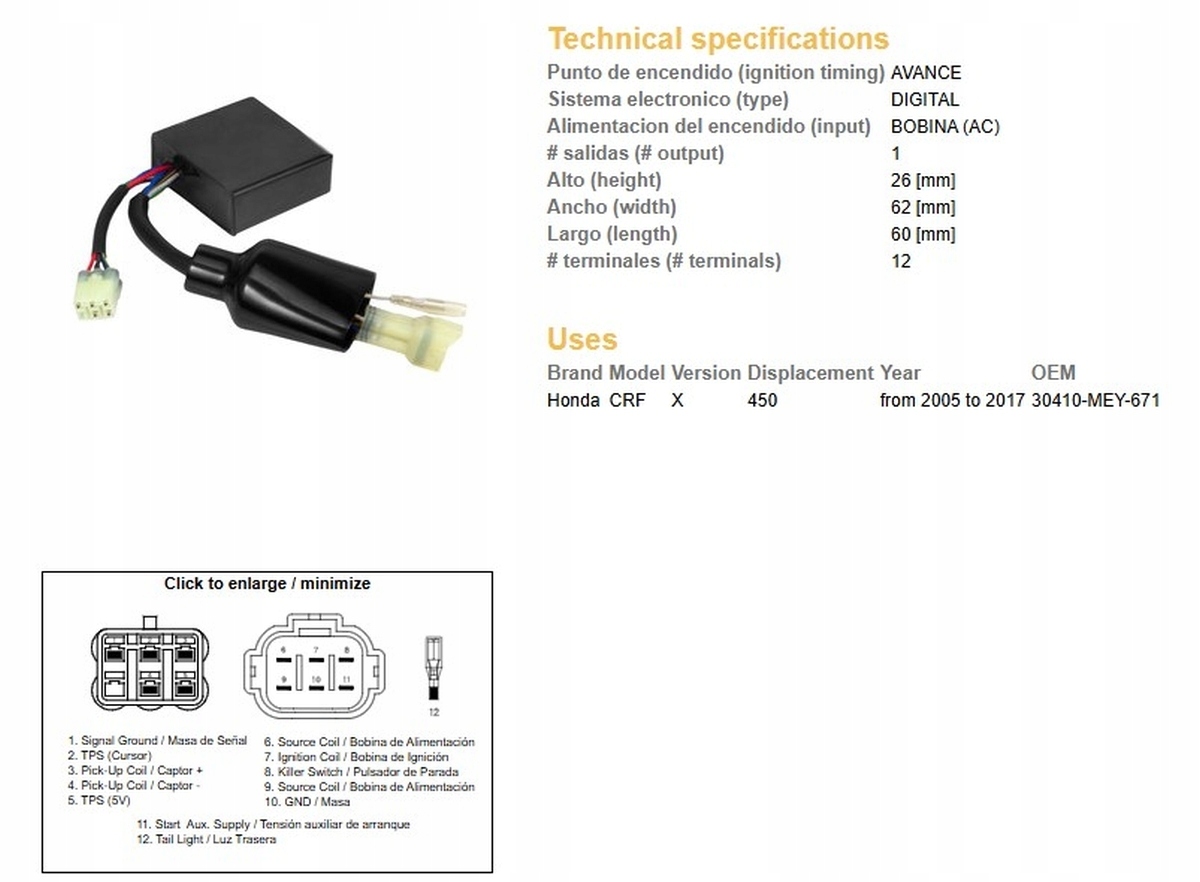 Dze Zapaľovací Modul CDI Honda Crf 450X '05-'17 (oem 30410-MEY-671) ()