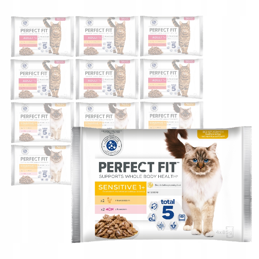 Levně Perfect Fit Adult Sensitive 1+ Vlhké Krmivo Pro Kočky 52x85g MIX V Omáčce