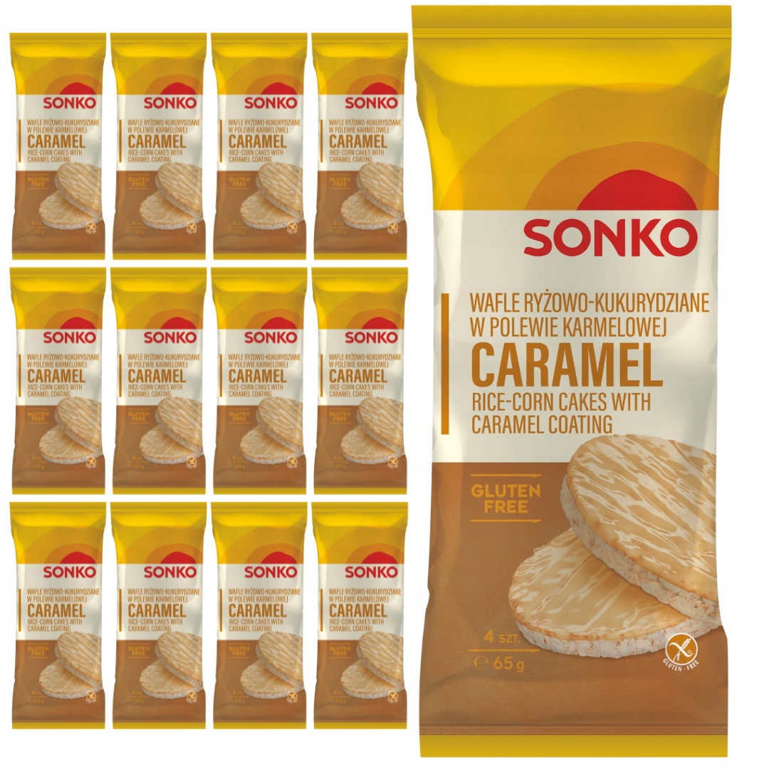 Levně Sonko Rýžovo-kukuřičné oplatky v karamelové polevě 65 g x 12 kusů