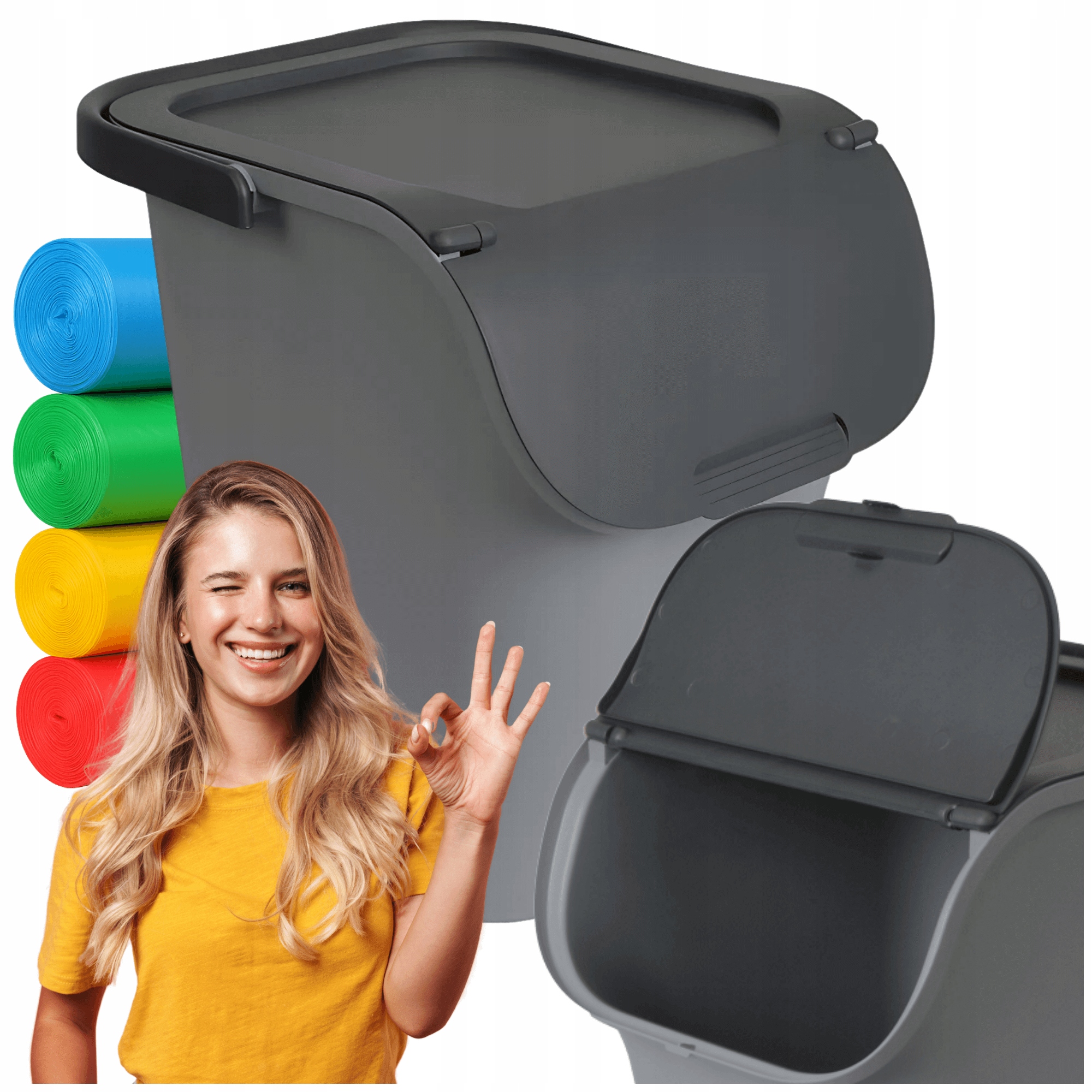 Objemný koš 40L snadno přenosný Rukojeť Víko užitečné při třídění