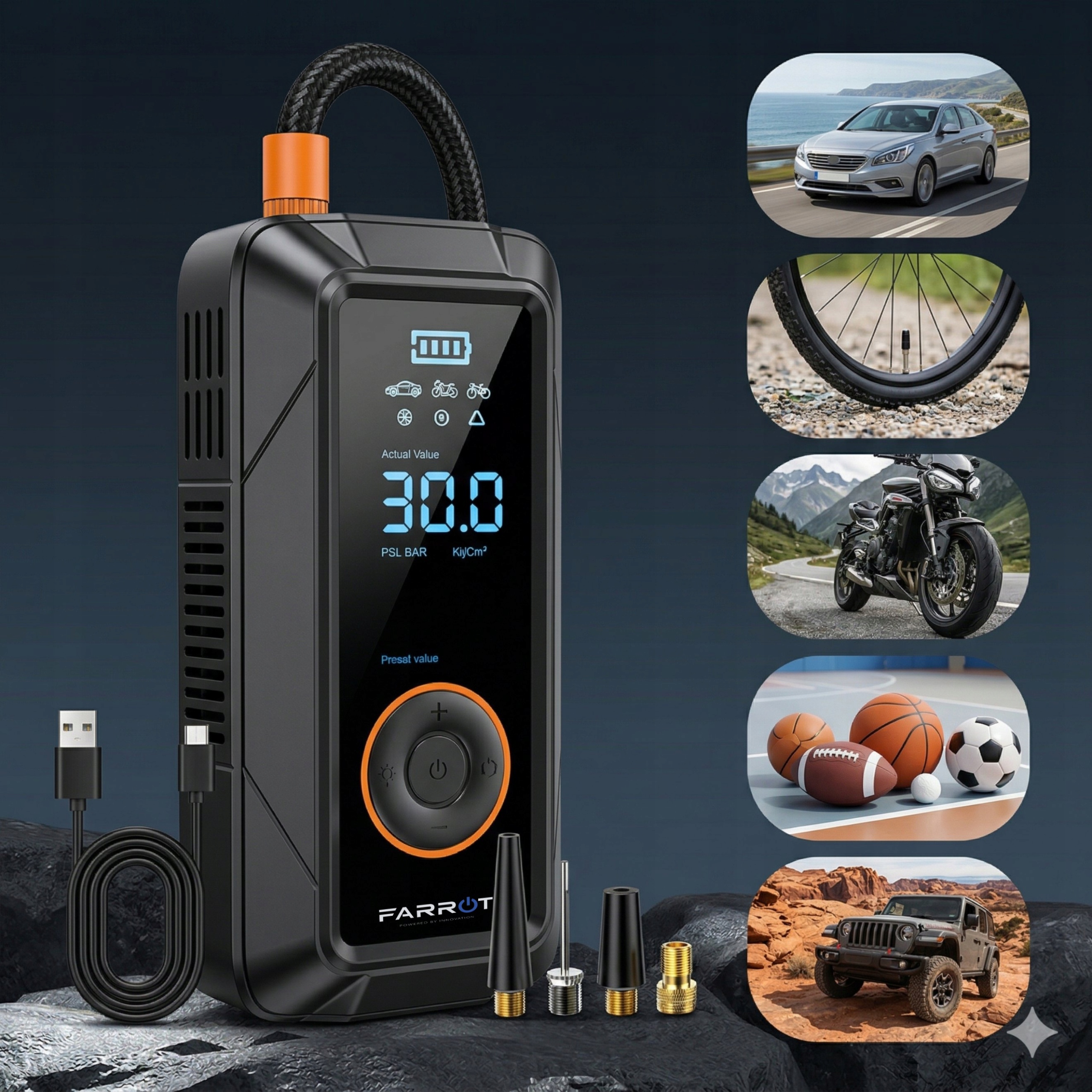 FARROT AirPump Pro 150 Kompresor Bezprzewodowy Powerbank LED 150PSI