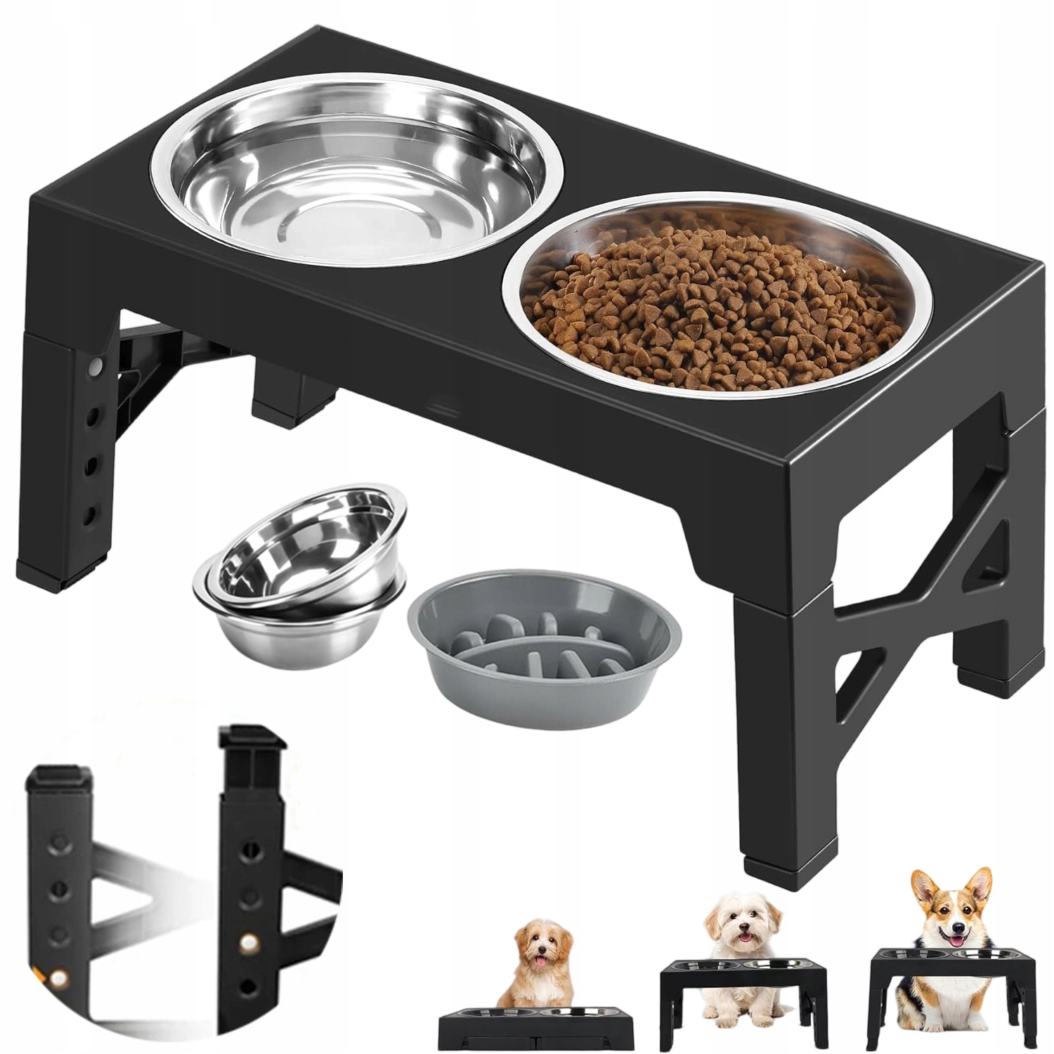 Levně Stojan Na Misky Pro Kočky 5 Výškových Úrovní Misky Z Nerezové Oceli