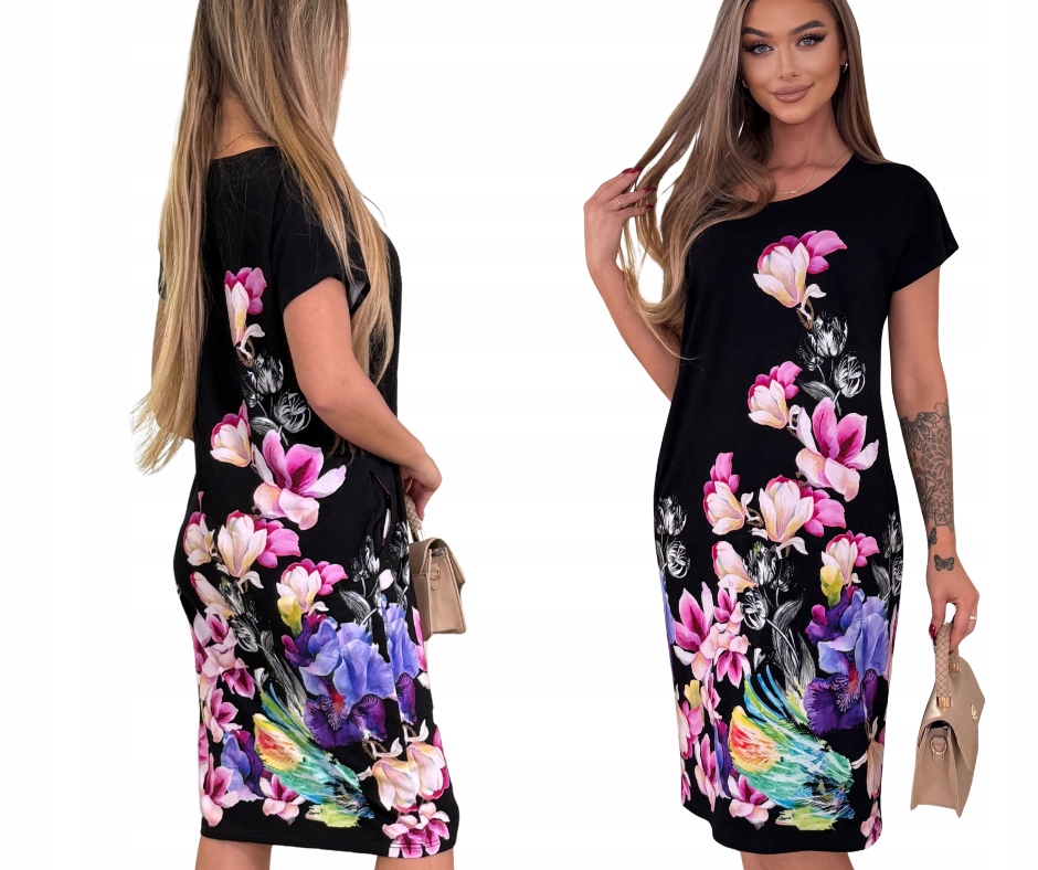 Aleks Capri unikátní květinová grafika, černé pozadí, kapsy 48