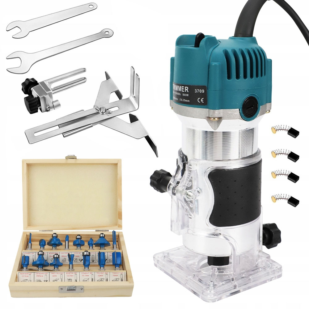 Frézka na dřevo 800 W s vysokou přesností a vodicími lištami a krabicí 15 vrtáků