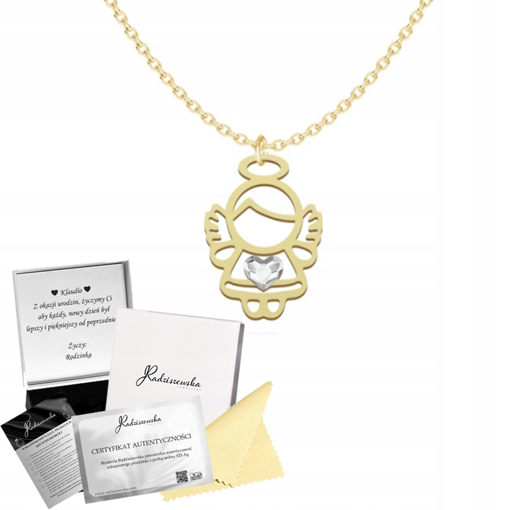 Zlatý náhrdelník s andělem Andělem 925 Srdce Dárek Přání Bonus