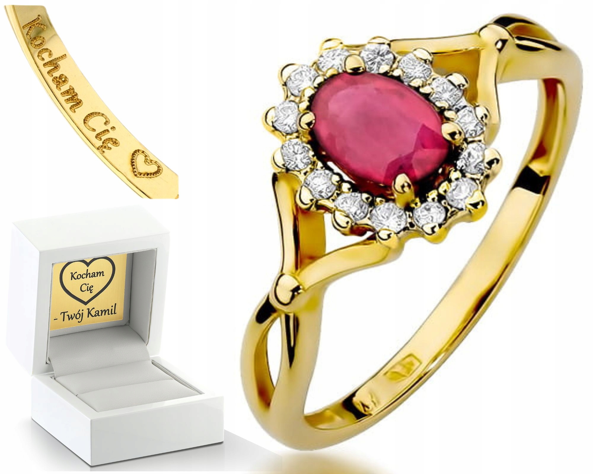 Pierścionek Rubin 0,60 Ct Brylanty Markiza 0,585