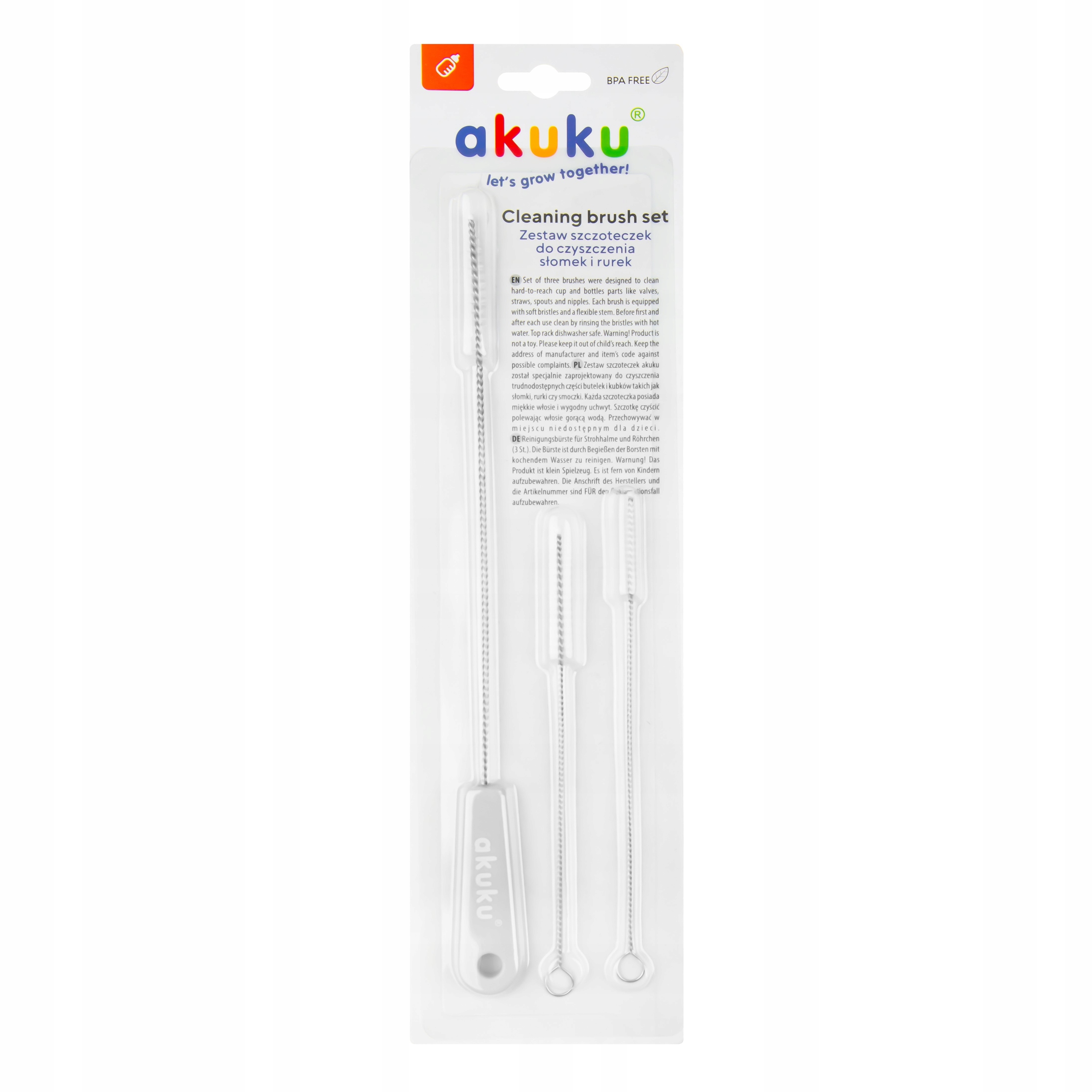 Akuku ZESTAW Szczotek Szczoteczki do Słomek Rurek Ustników 3 sztuki Marka Akuku