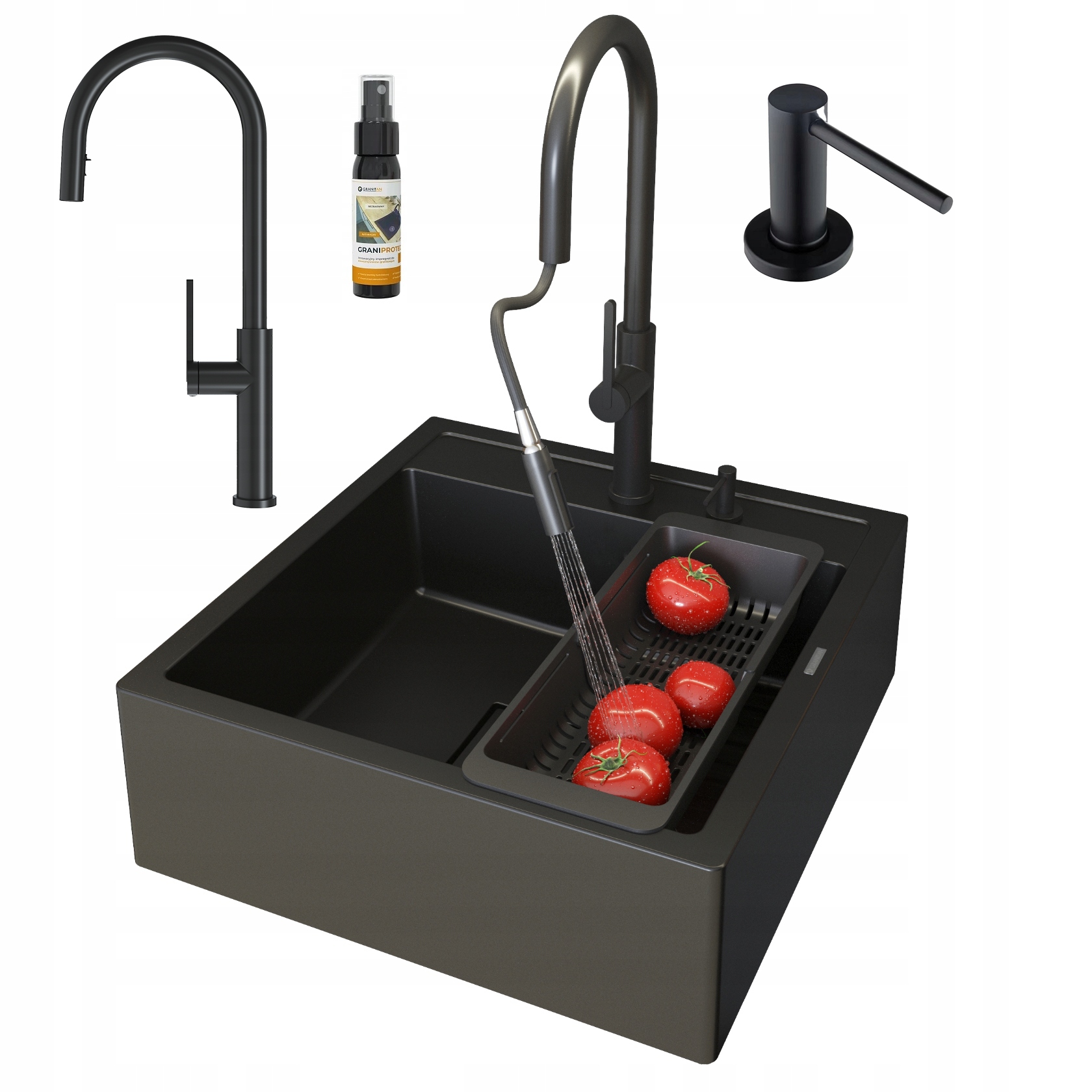 Dřez Farmářský Granitový Dřez Černý Kohoutek Dávkovač Odkapávač Tavo