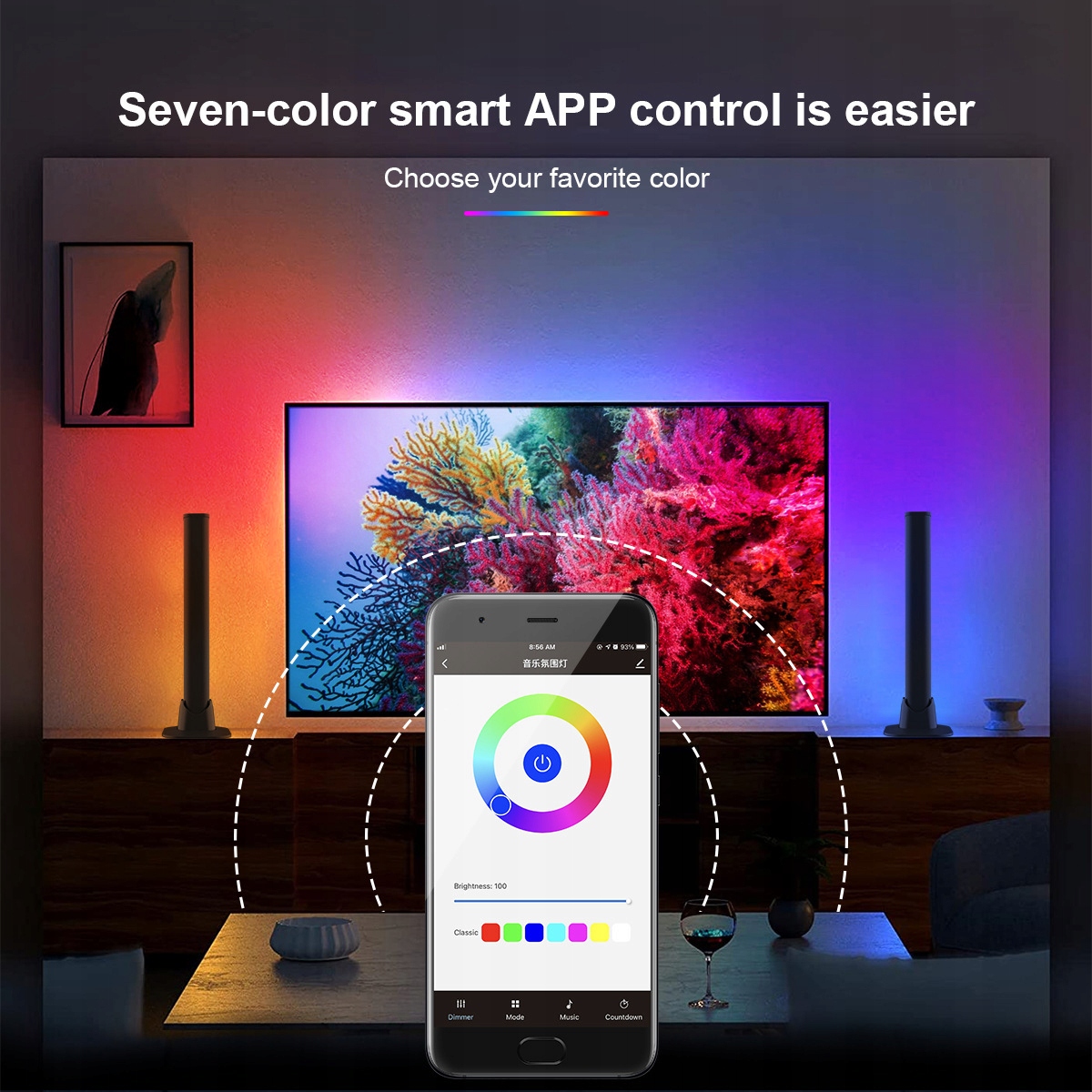 Inteligentne oświetlenie otoczenia Bluetooth na biurku z 2 lampkami Rodzaj gwintu zintegrowane źródło LED