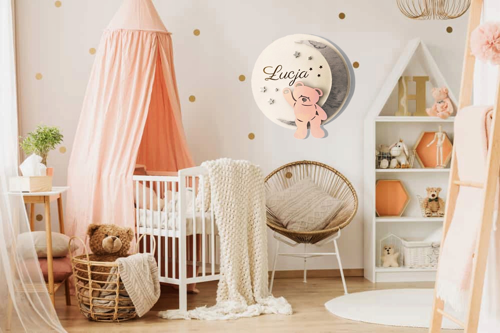 Lampka nocna Miś duża LED prezent dziecko imię Długość/wysokość 39 cm